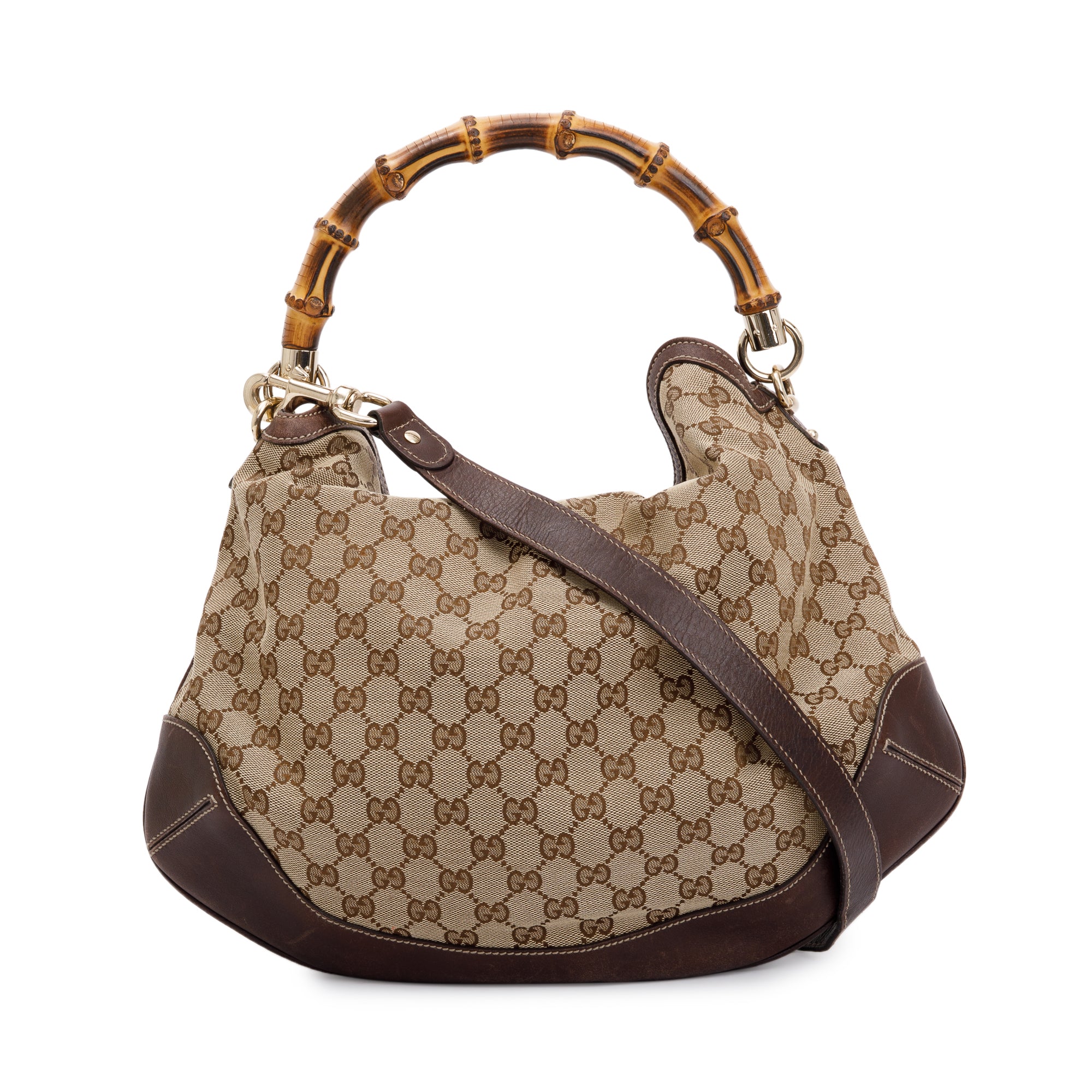 Gucci Beige GG Canvas Medium Peggy Bamboo Top Handle Bag w/ Strap
