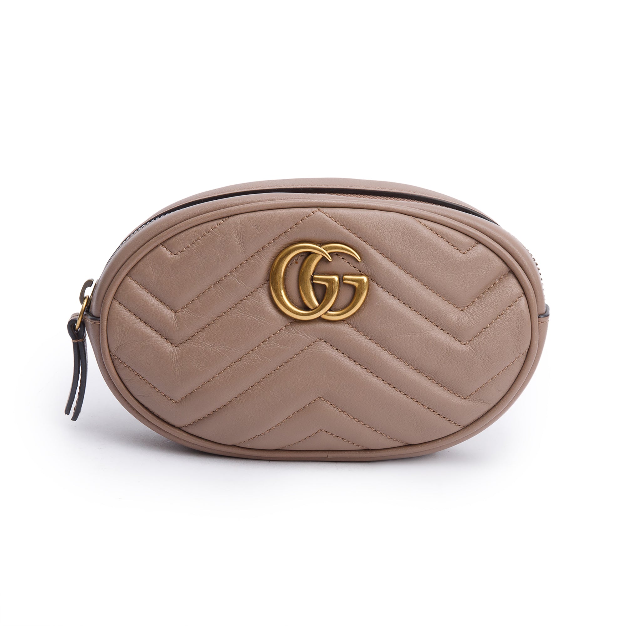 Gucci Beige GG Marmont Matelasse Leather Belt Bag, Size 85 34