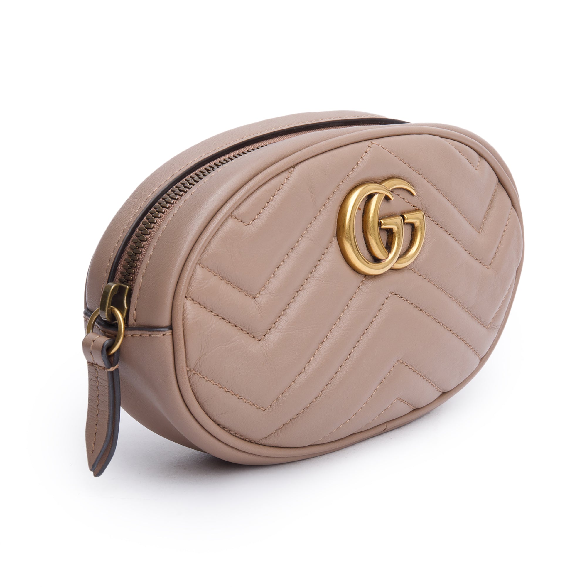 Gucci Beige GG Marmont Matelasse Leather Belt Bag, Size 85 34