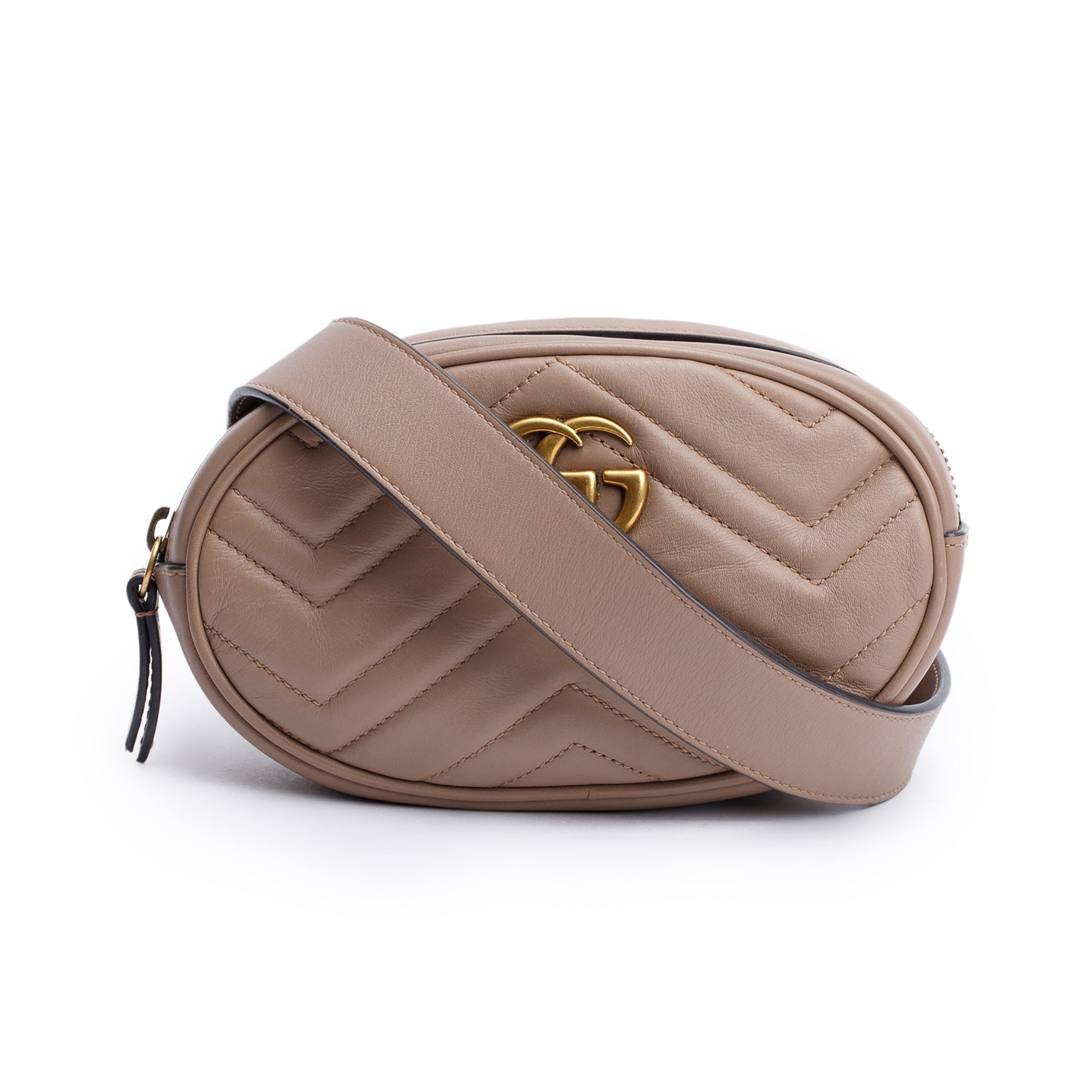 Gucci Beige GG Marmont Matelasse Leather Belt Bag, Size 85 34