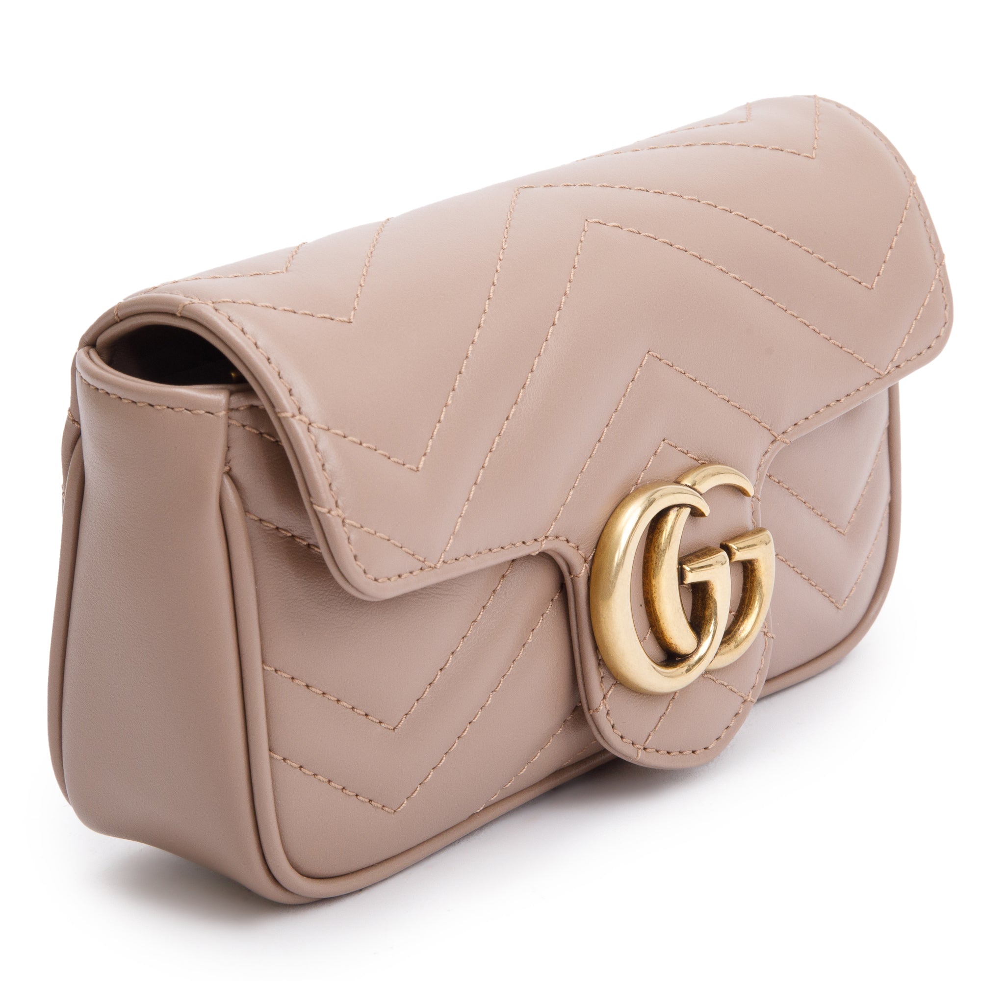 Gucci Beige GG Marmont Matelasse Leather Super Mini Bag w/ Box