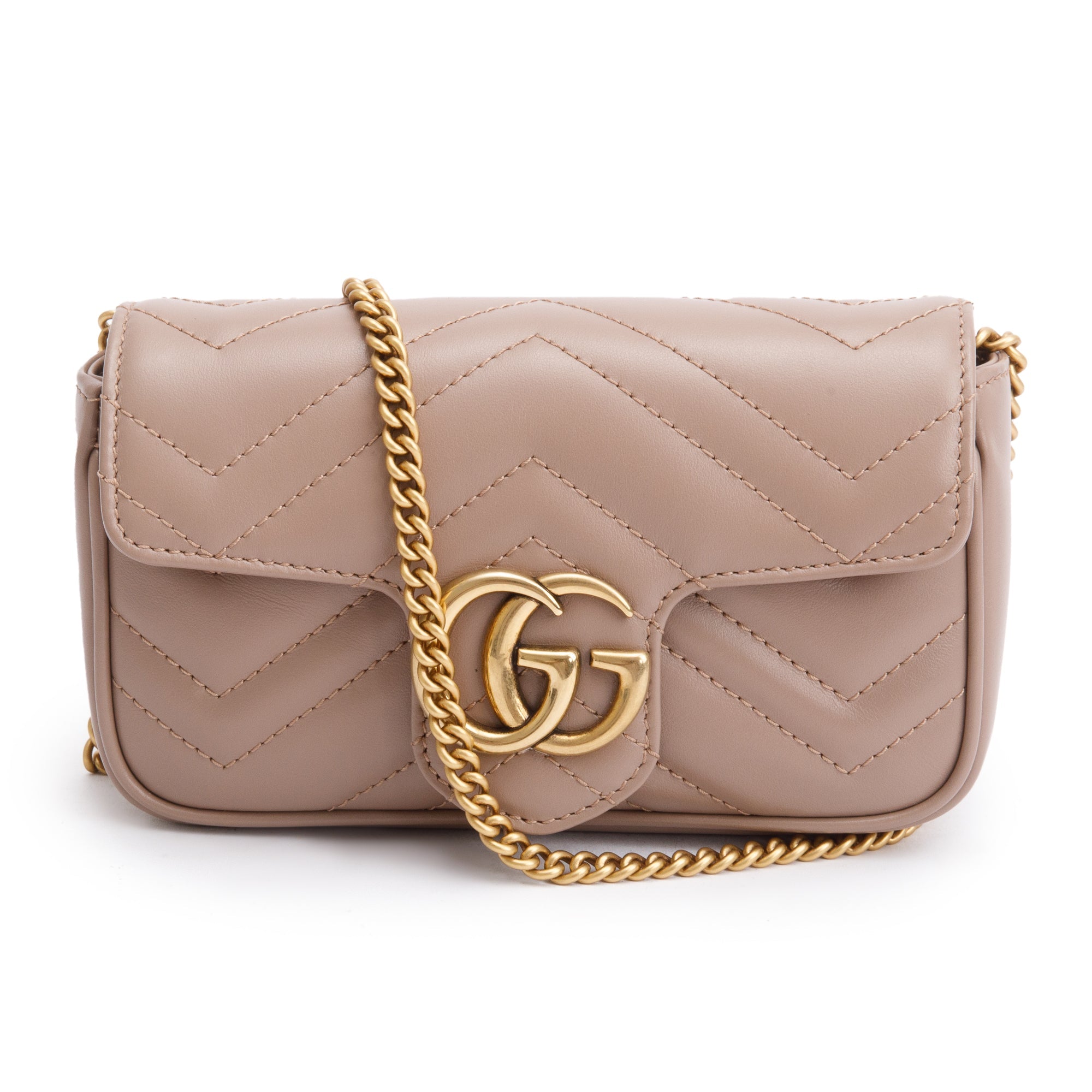 Gucci Beige GG Marmont Matelasse Leather Super Mini Bag w/ Box