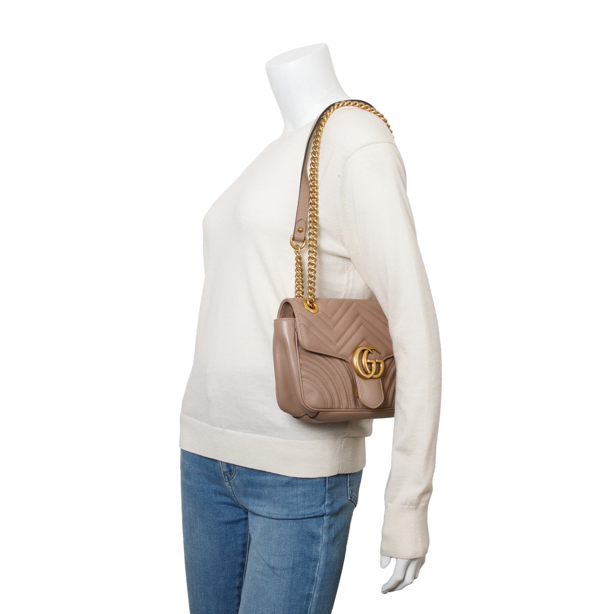 Gucci Beige GG Marmont Matelasse Small Shoulder Bag