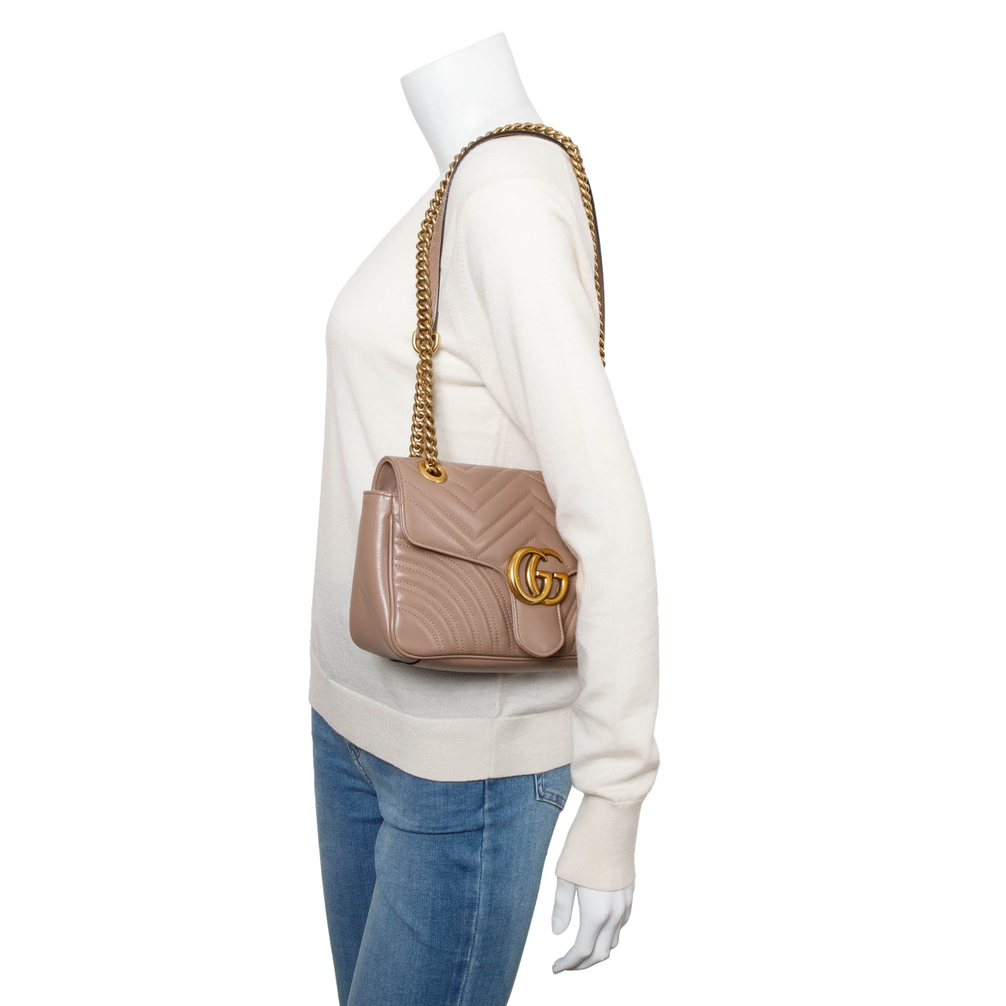 Gucci Beige GG Marmont Matelasse Small Shoulder Bag