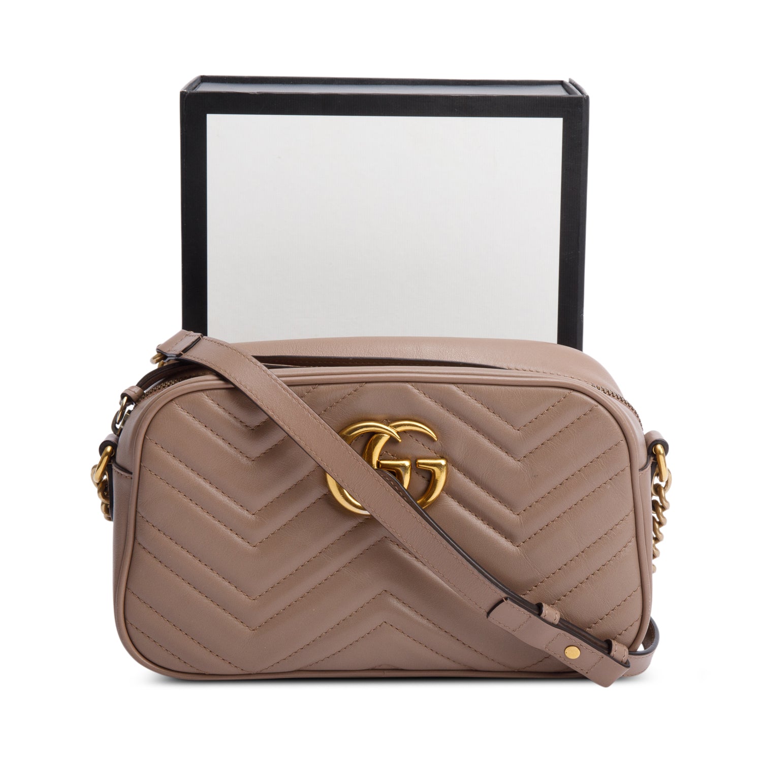 Gucci Beige GG Marmont Matelasse Small Shoulder Bag w/ Box