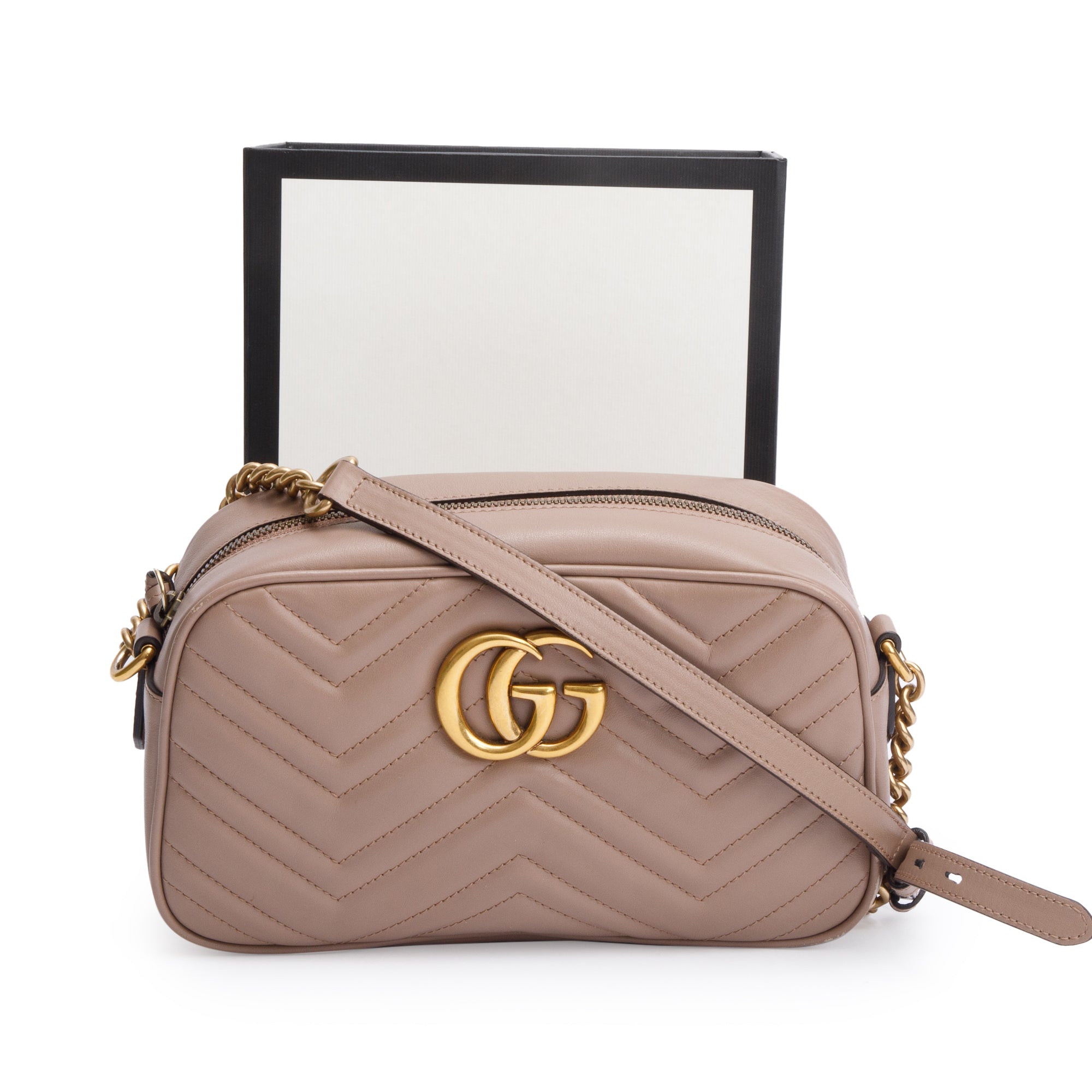 Gucci Beige GG Marmont Matelasse Small Shoulder Bag w/ Box