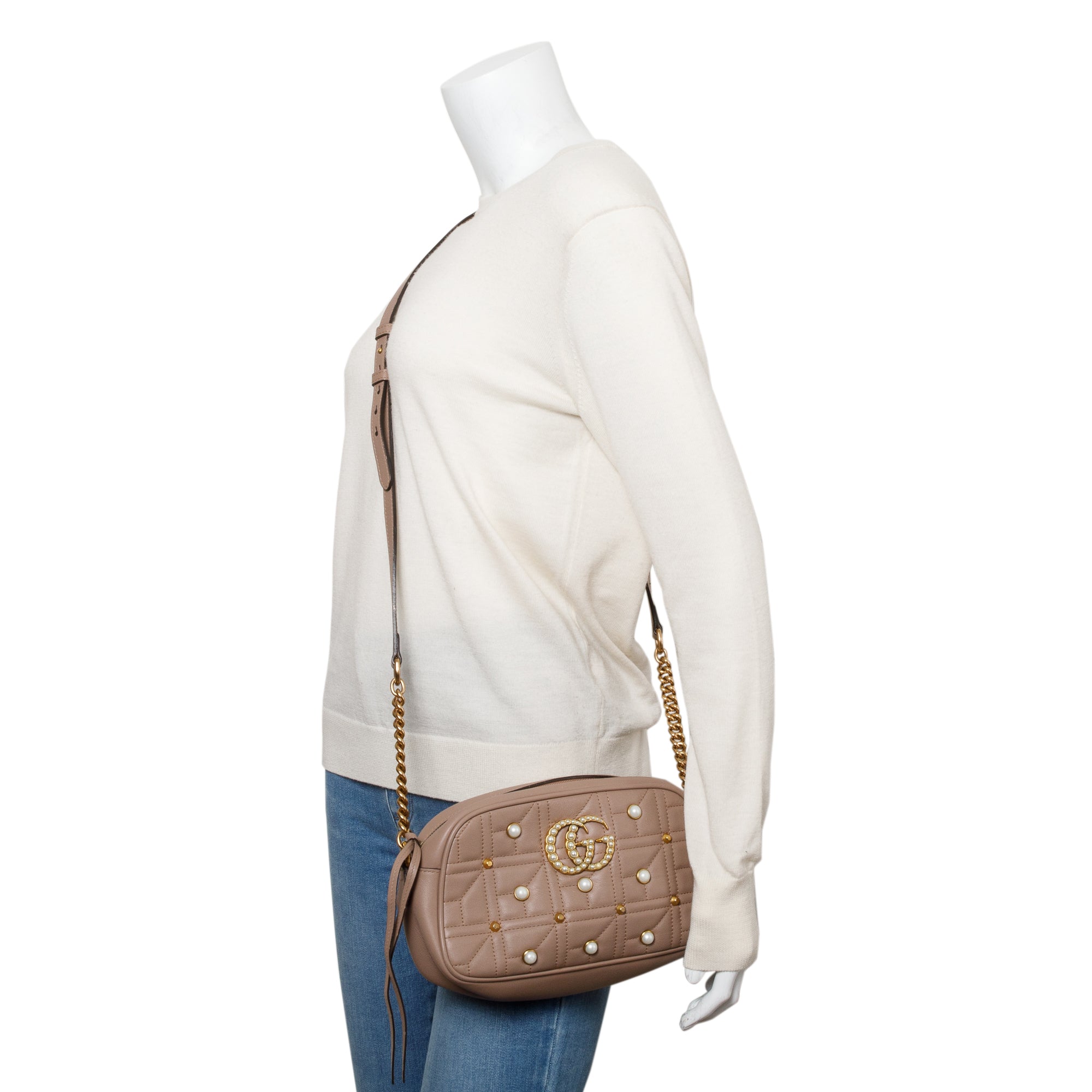 Gucci Beige GG Marmont Pearly GG Small Shoulder Bag