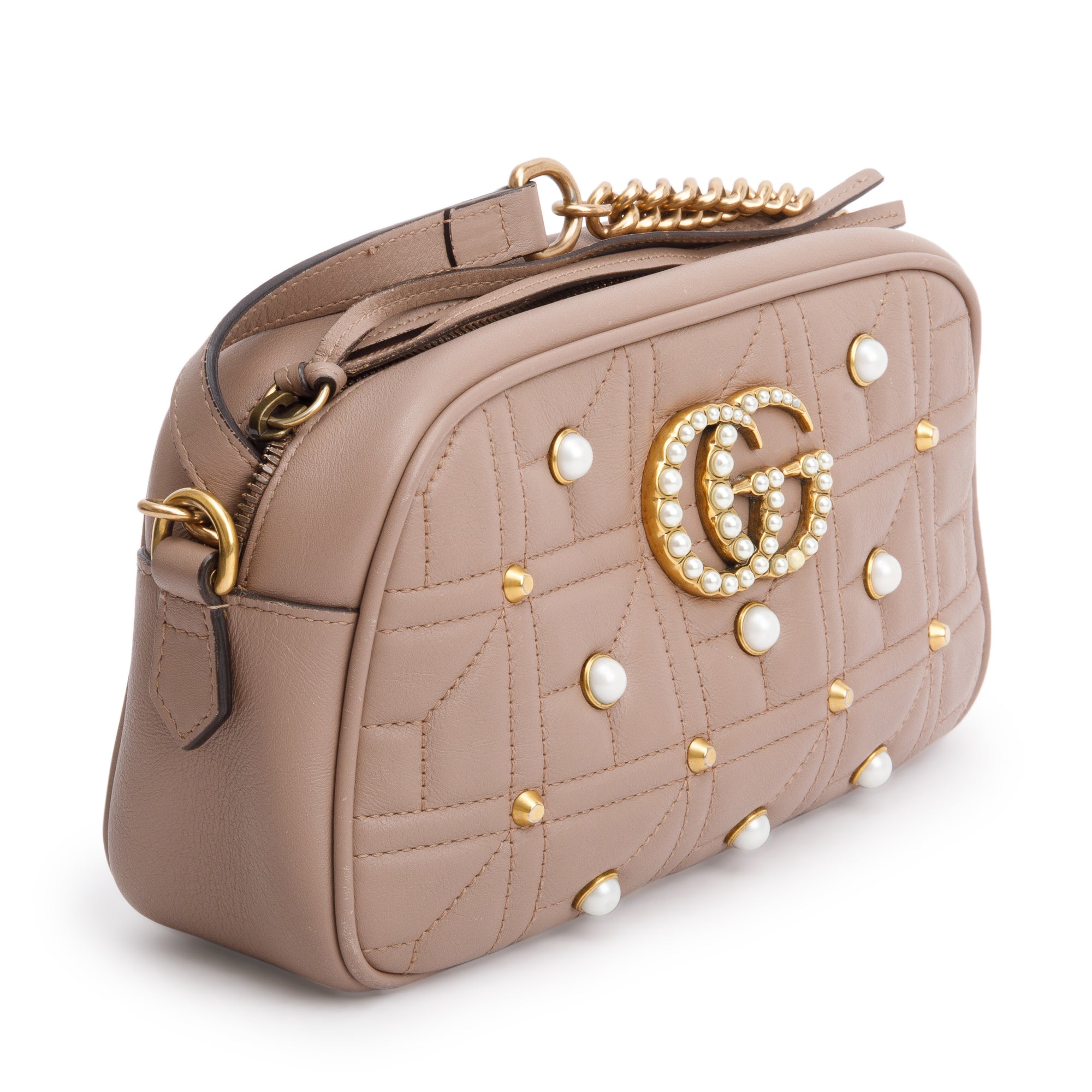 Gucci Beige GG Marmont Pearly GG Small Shoulder Bag