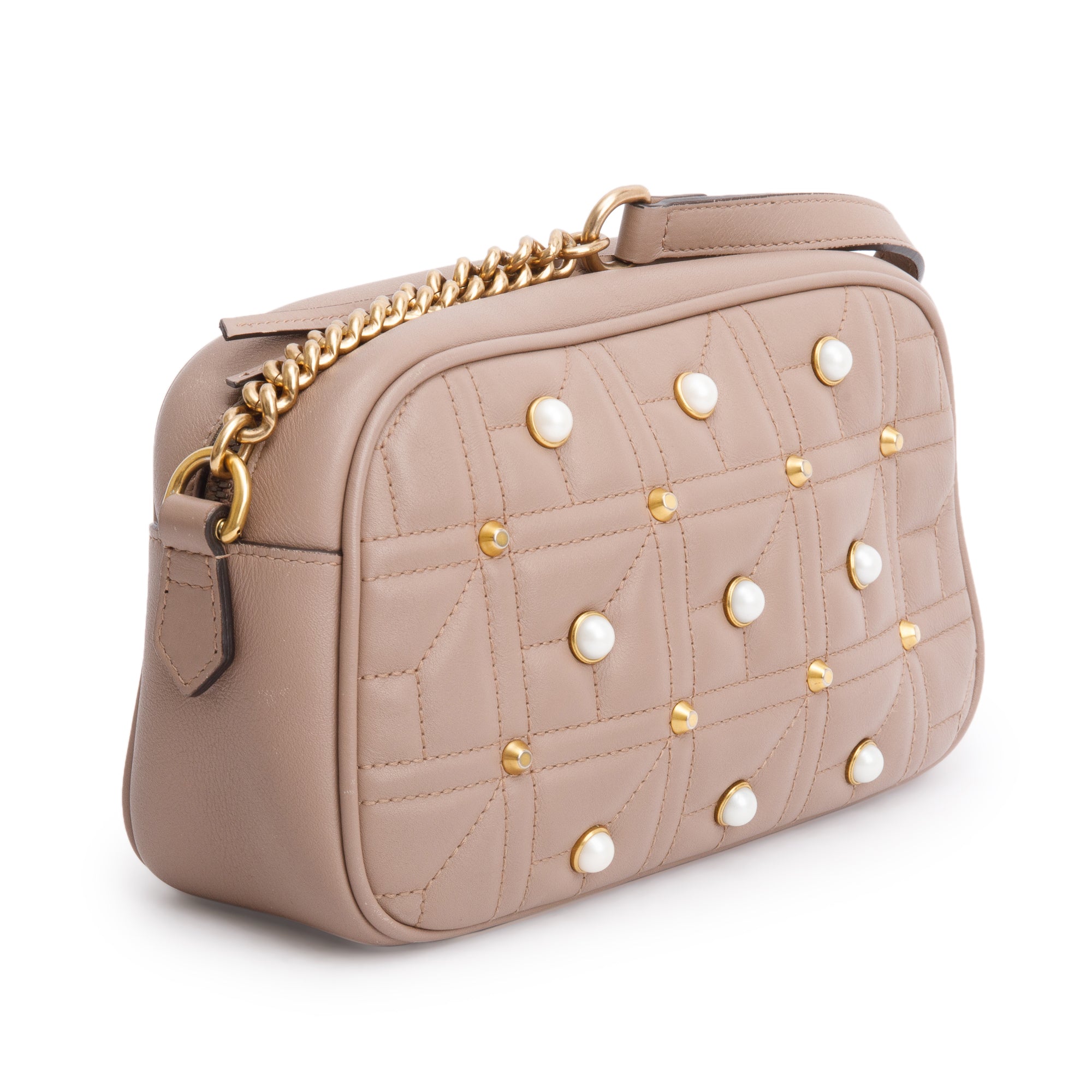 Gucci Beige GG Marmont Pearly GG Small Shoulder Bag