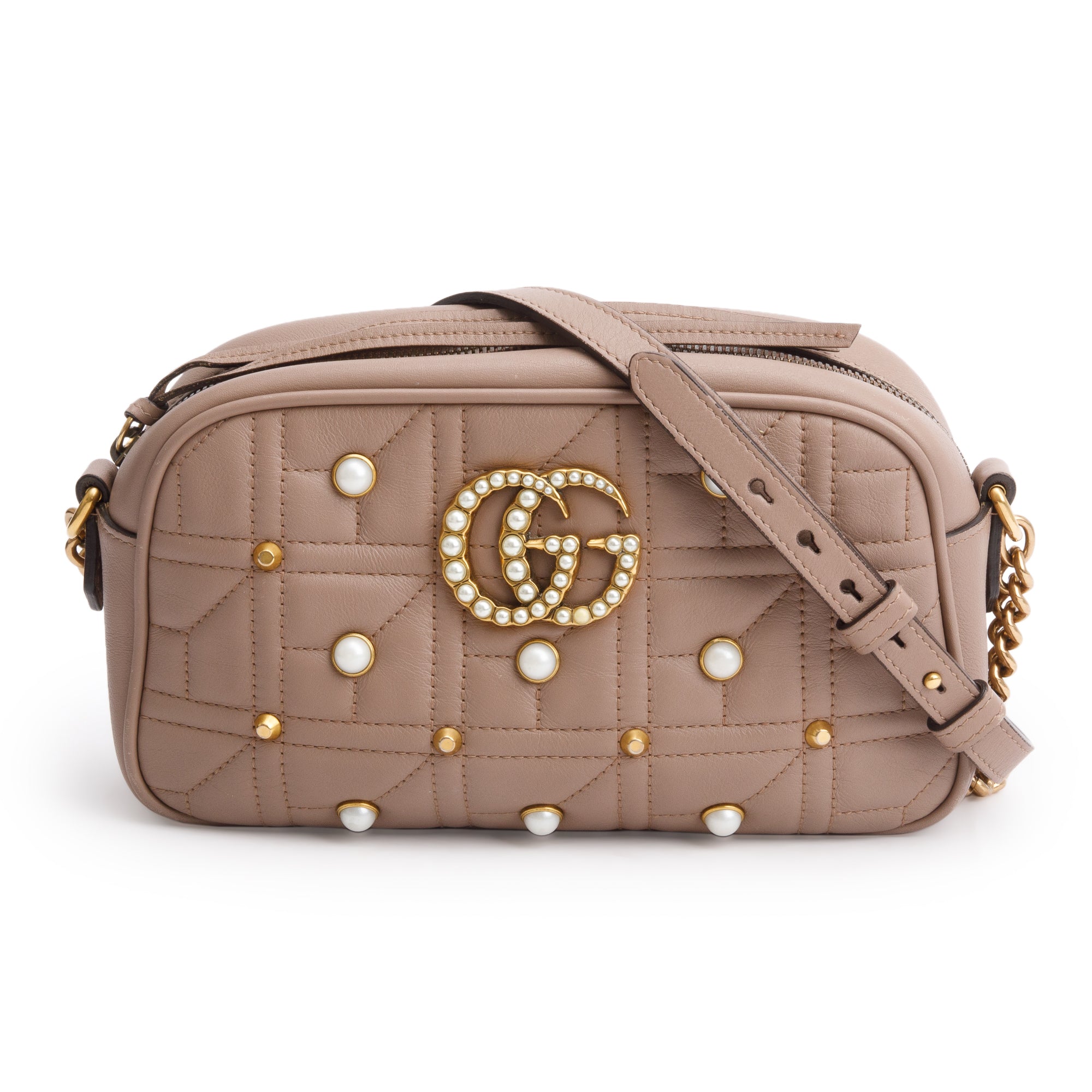 Gucci Beige GG Marmont Pearly GG Small Shoulder Bag