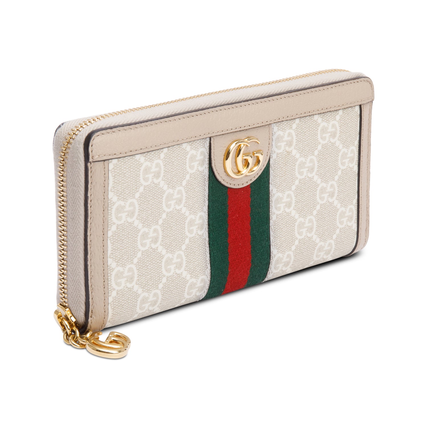 Gucci Beige GG Supreme Web Ophidia Zip Around Wallet