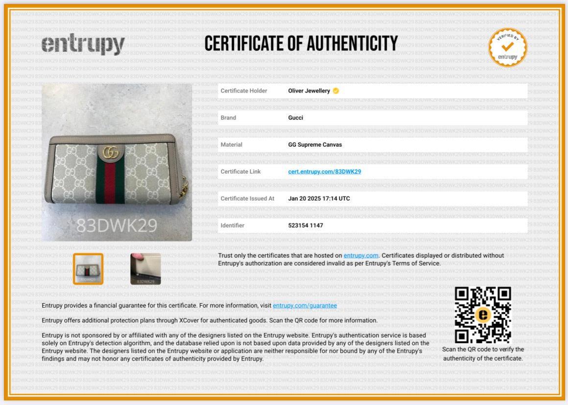 Gucci Beige GG Supreme Web Ophidia Zip Around Wallet