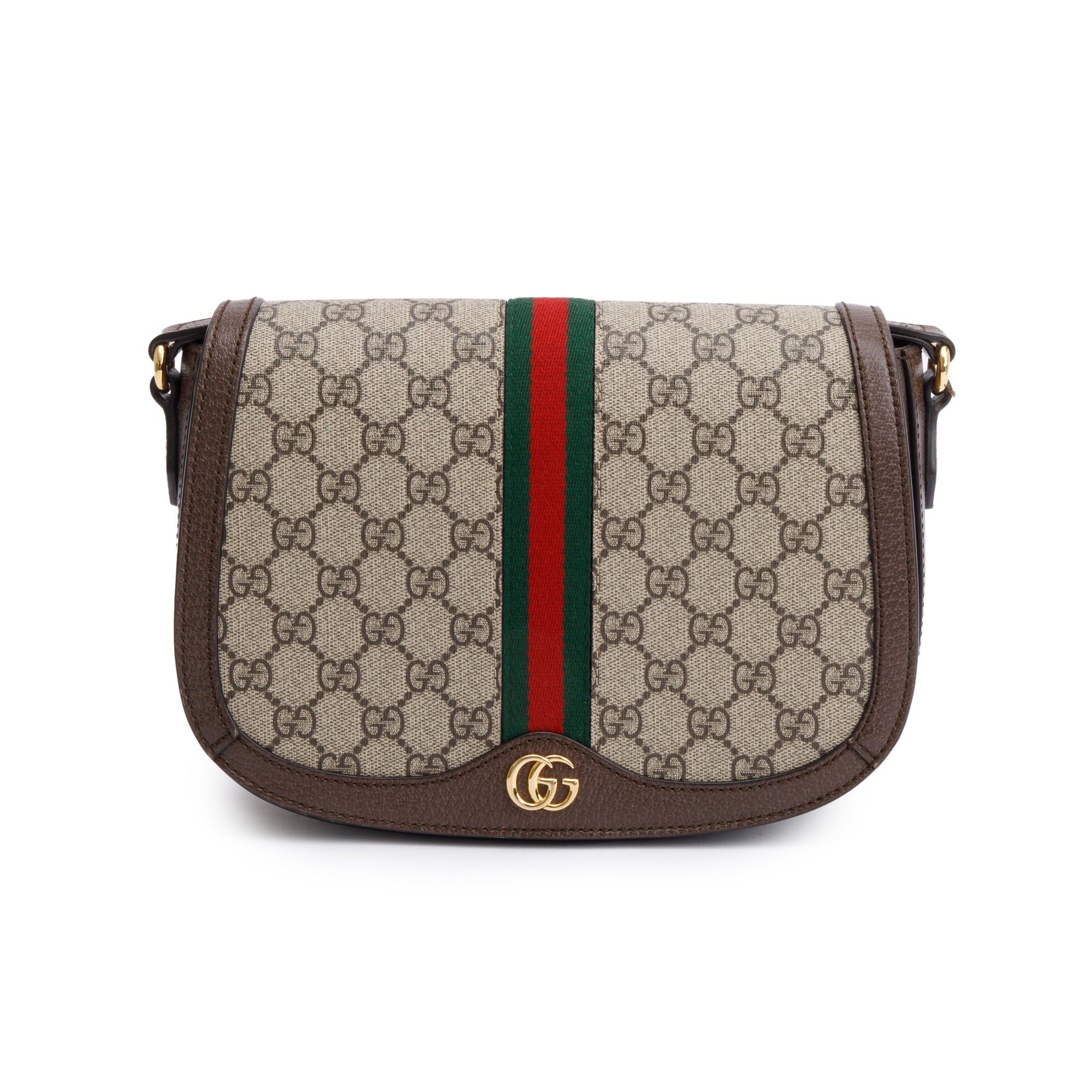 Gucci Beige GG Supreme Web Small Ophidia Flap Messenger Bag w/ Box