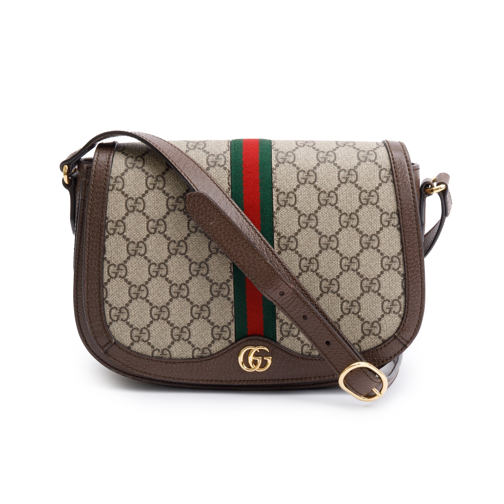 Gucci Beige GG Supreme Web Small Ophidia Flap Messenger Bag w/ Box