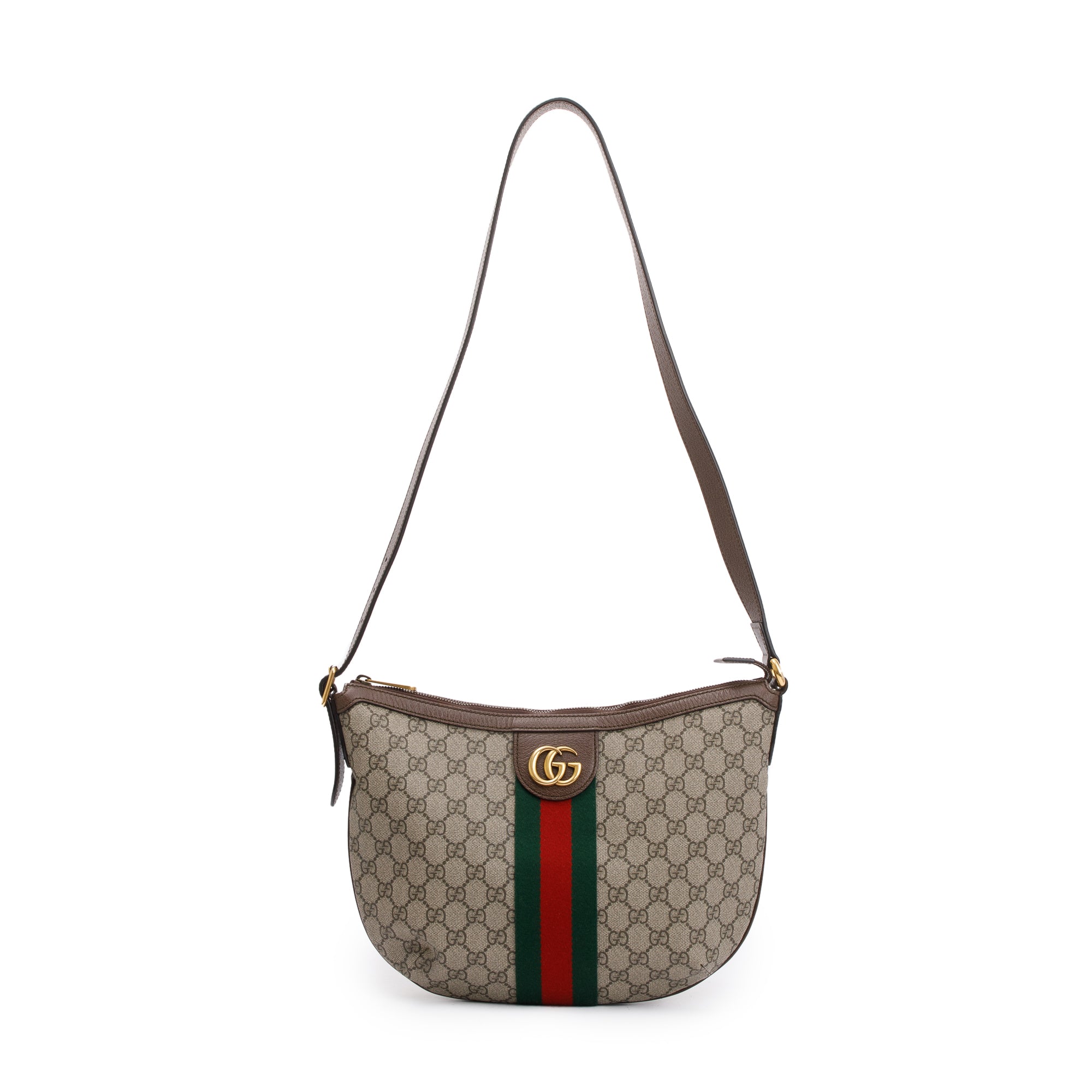 Gucci Beige GG Supreme Web Small Ophidia Half Moon Hobo