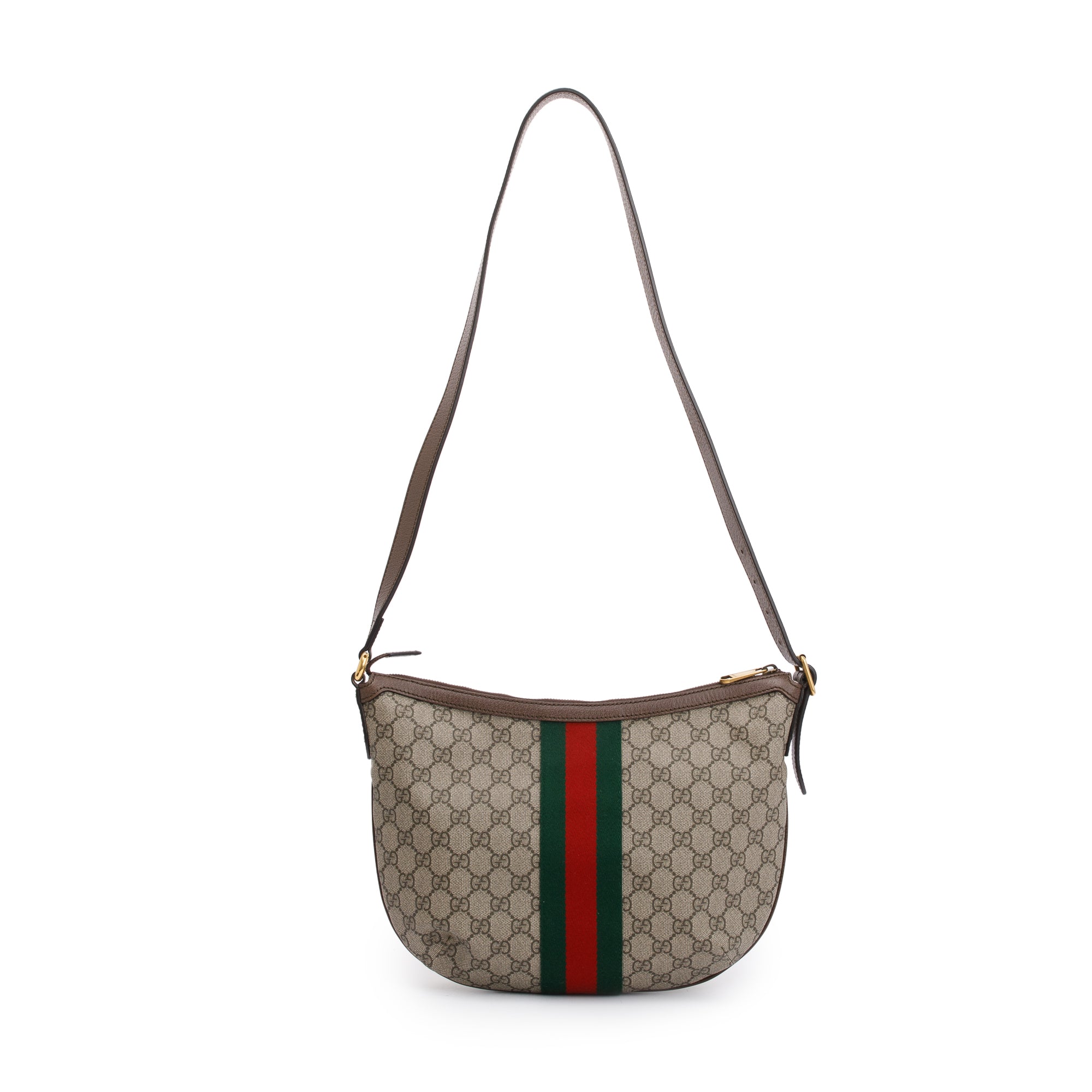 Gucci Beige GG Supreme Web Small Ophidia Half Moon Hobo