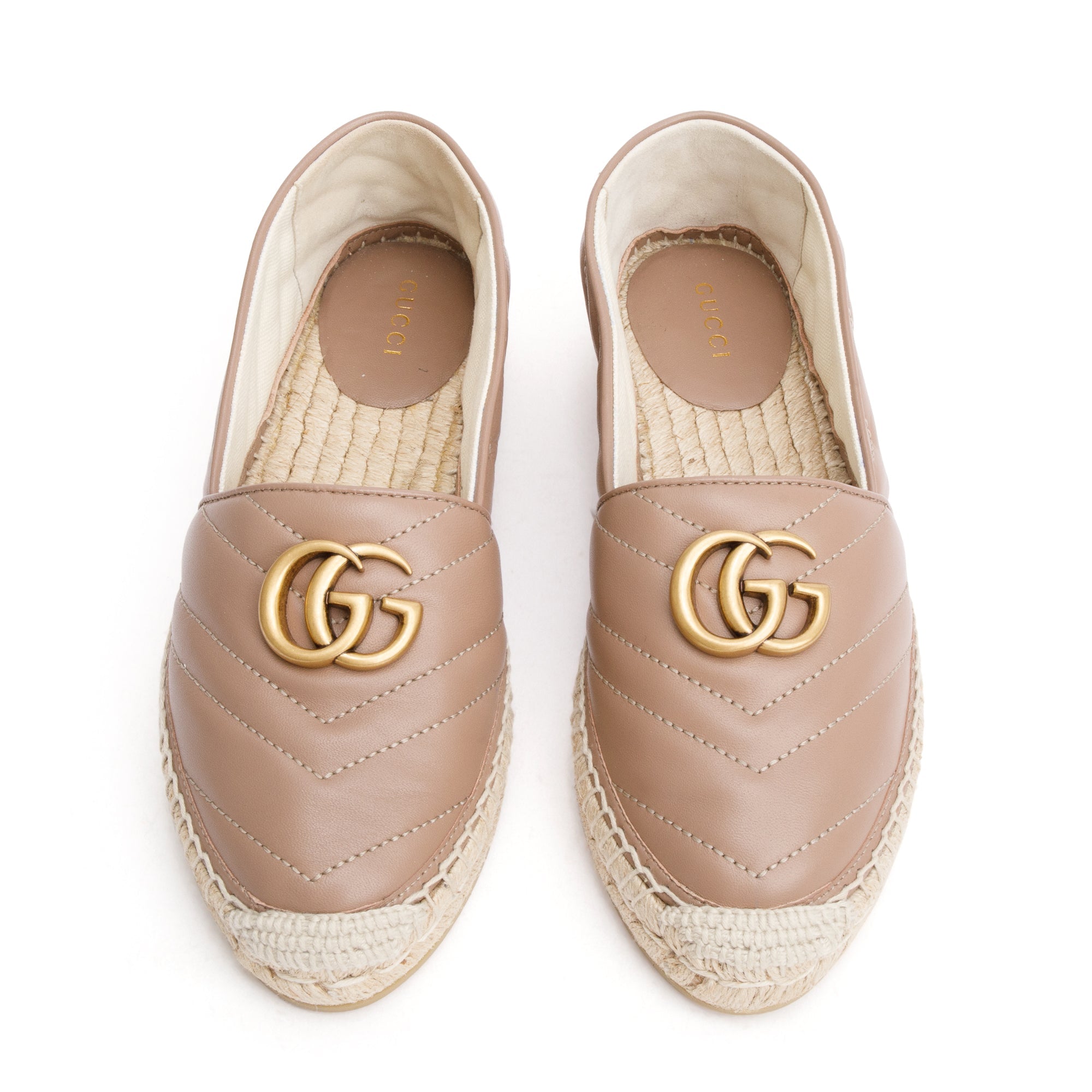 Gucci Beige Matelasse Nappa Leather GG Marmont Espadrille, Size 36.5 w/ Box