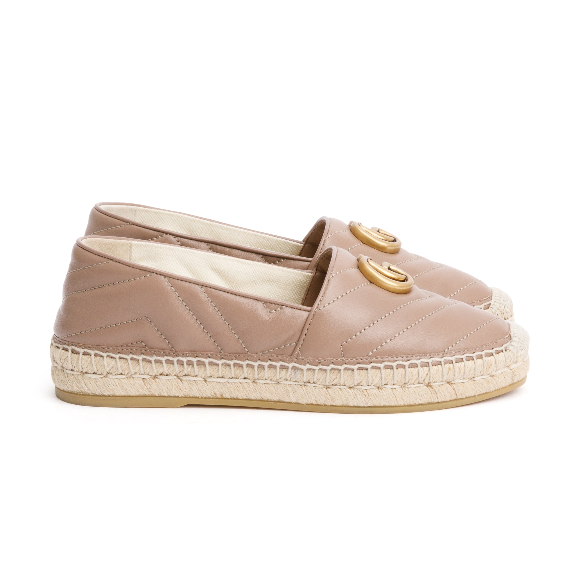 Gucci Beige Matelasse Nappa Leather GG Marmont Espadrille, Size 36.5 w/ Box