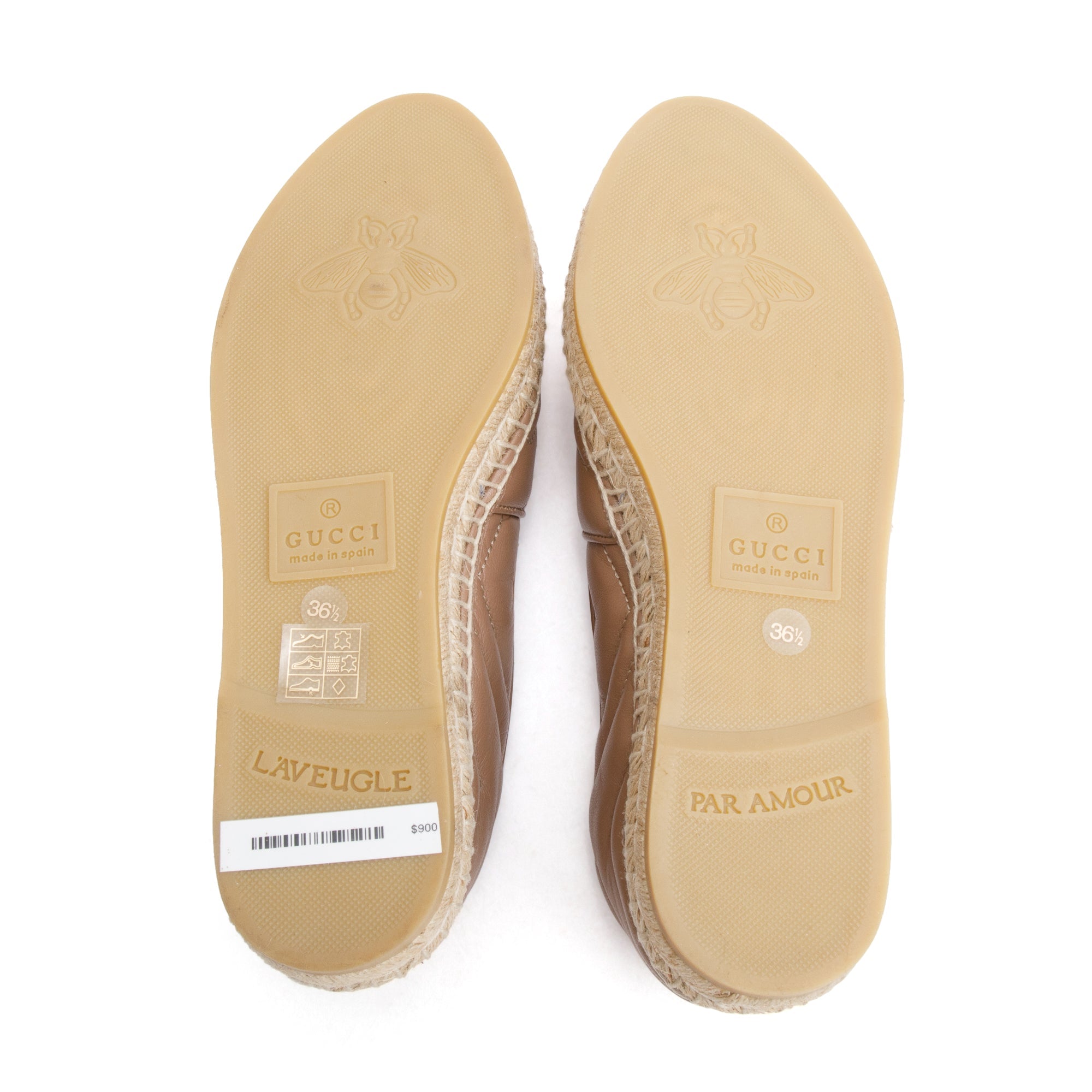 Gucci Beige Matelasse Nappa Leather GG Marmont Espadrille, Size 36.5 w/ Box