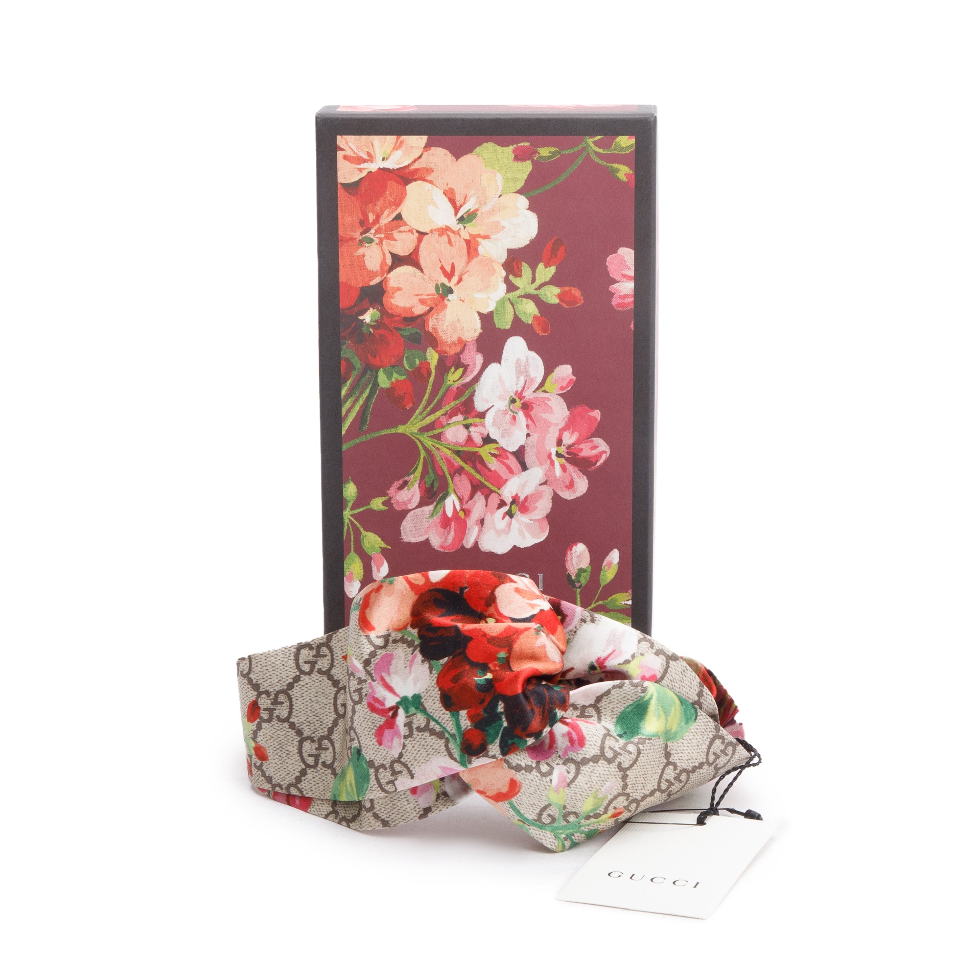 Gucci Beige & Multicolor GG Blooms Print Silk Headband w/ Box