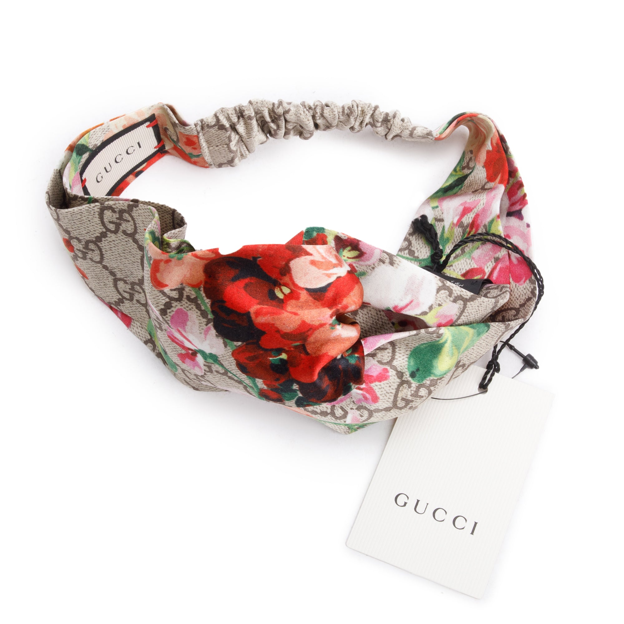 Gucci Beige & Multicolor GG Blooms Print Silk Headband w/ Box