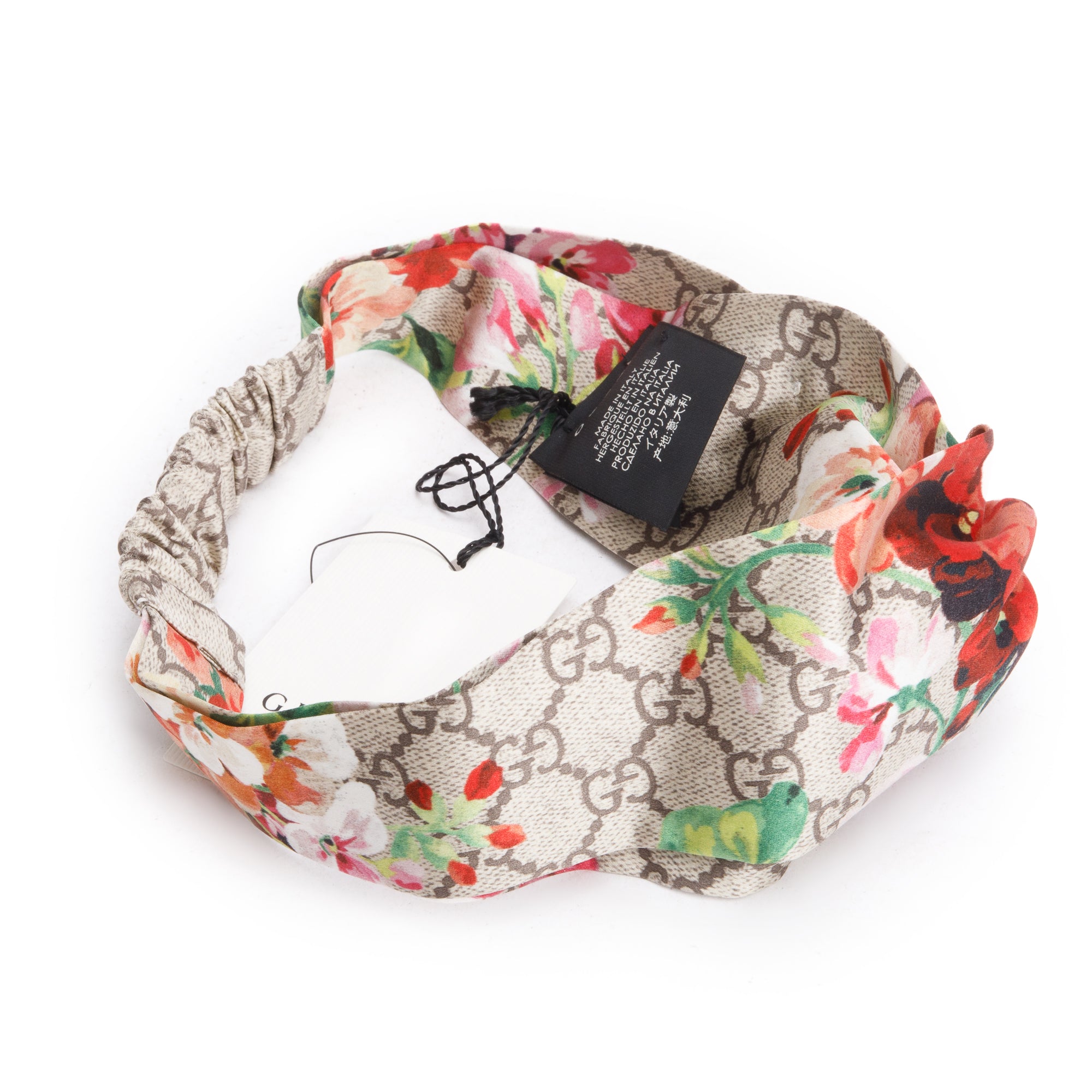 Gucci Beige & Multicolor GG Blooms Print Silk Headband w/ Box