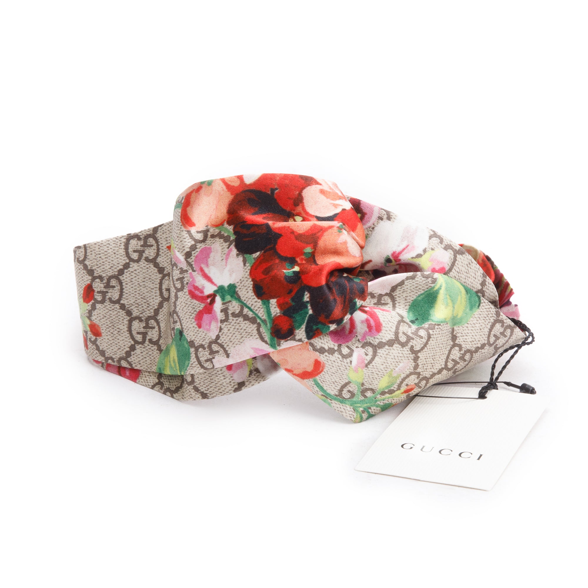 Gucci Beige & Multicolor GG Blooms Print Silk Headband w/ Box