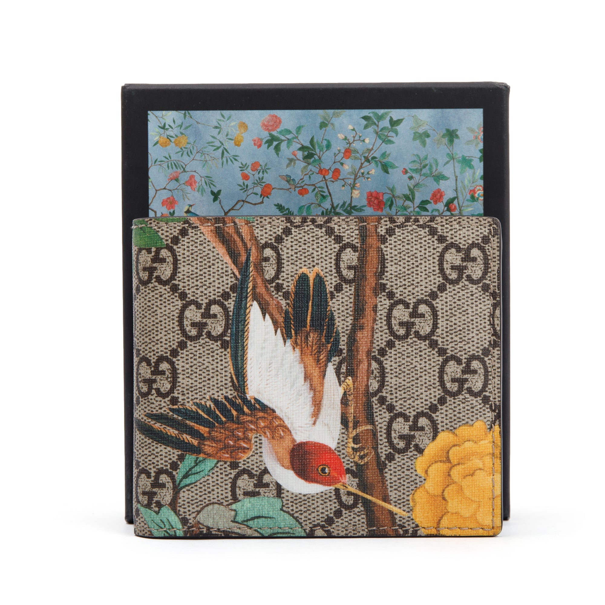Gucci Beige & Multicolour GG Supreme Tian Bifold Wallet w/ Box