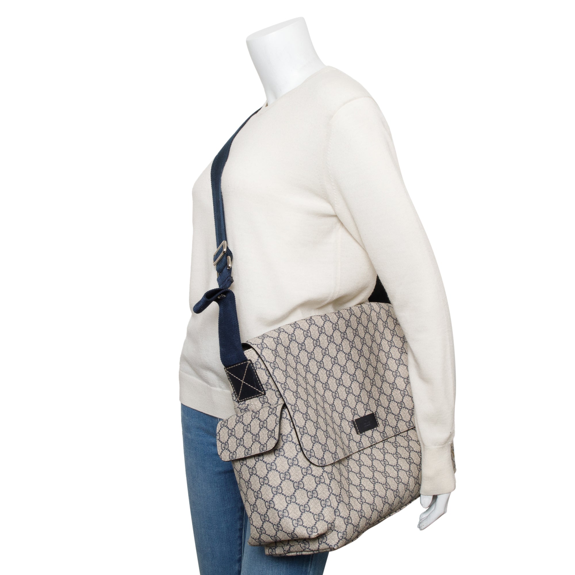 Gucci Beige & Navy GG Plus Diaper Bag