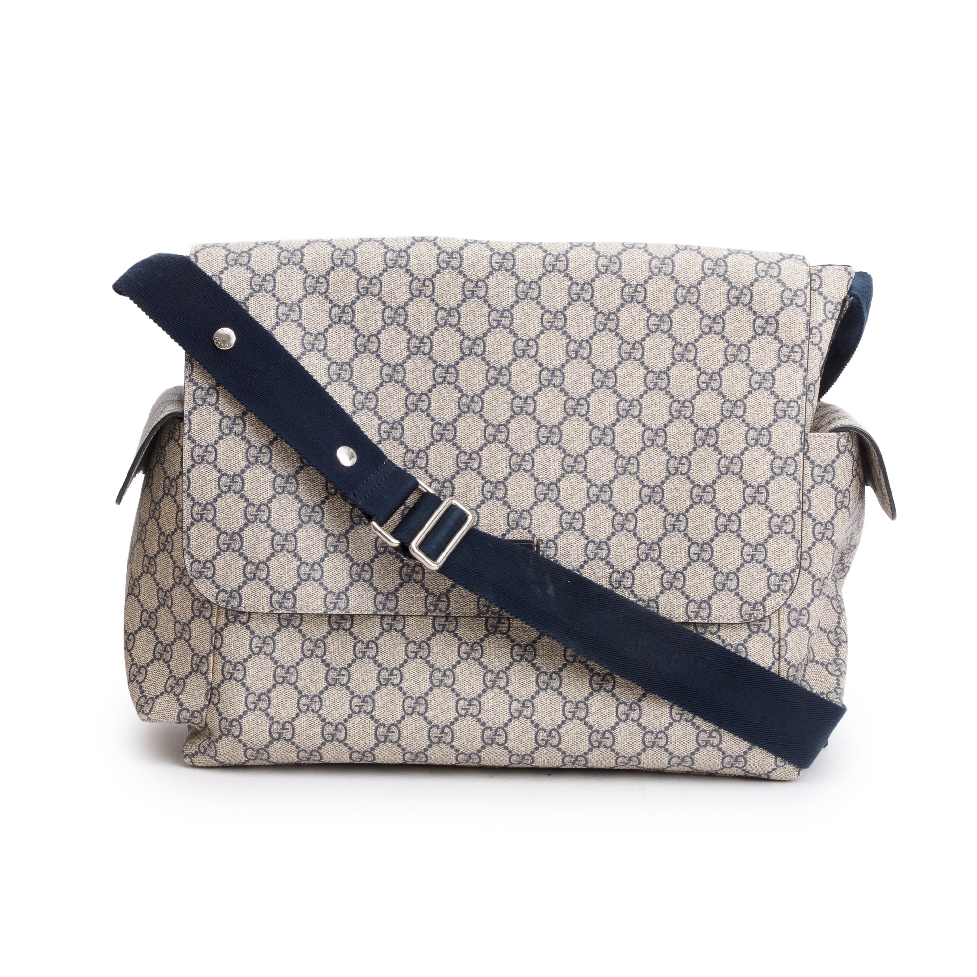 Gucci Beige & Navy GG Plus Diaper Bag
