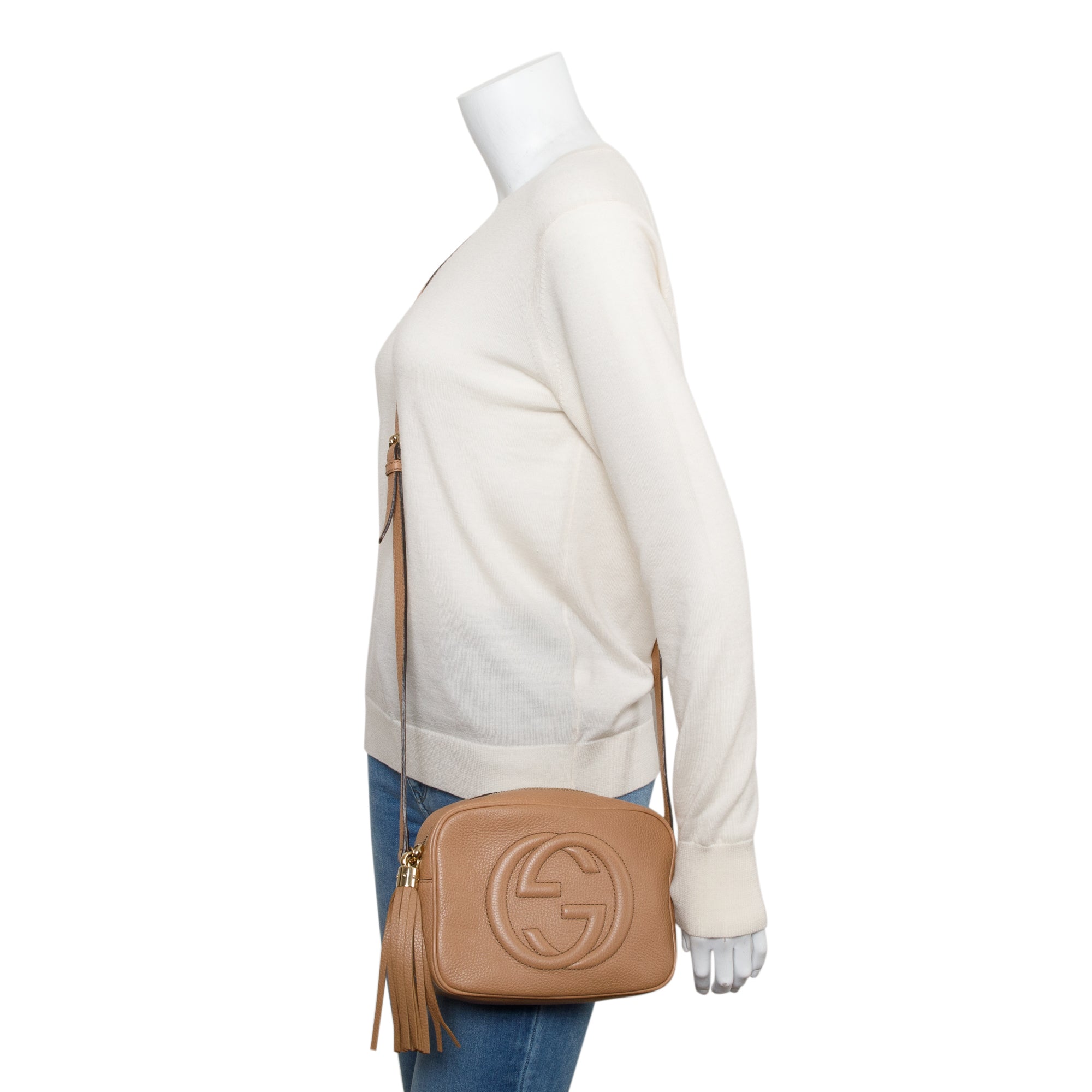 Gucci Beige Pebbled Calfskin Leather Small Soho Disco Bag w/ Box