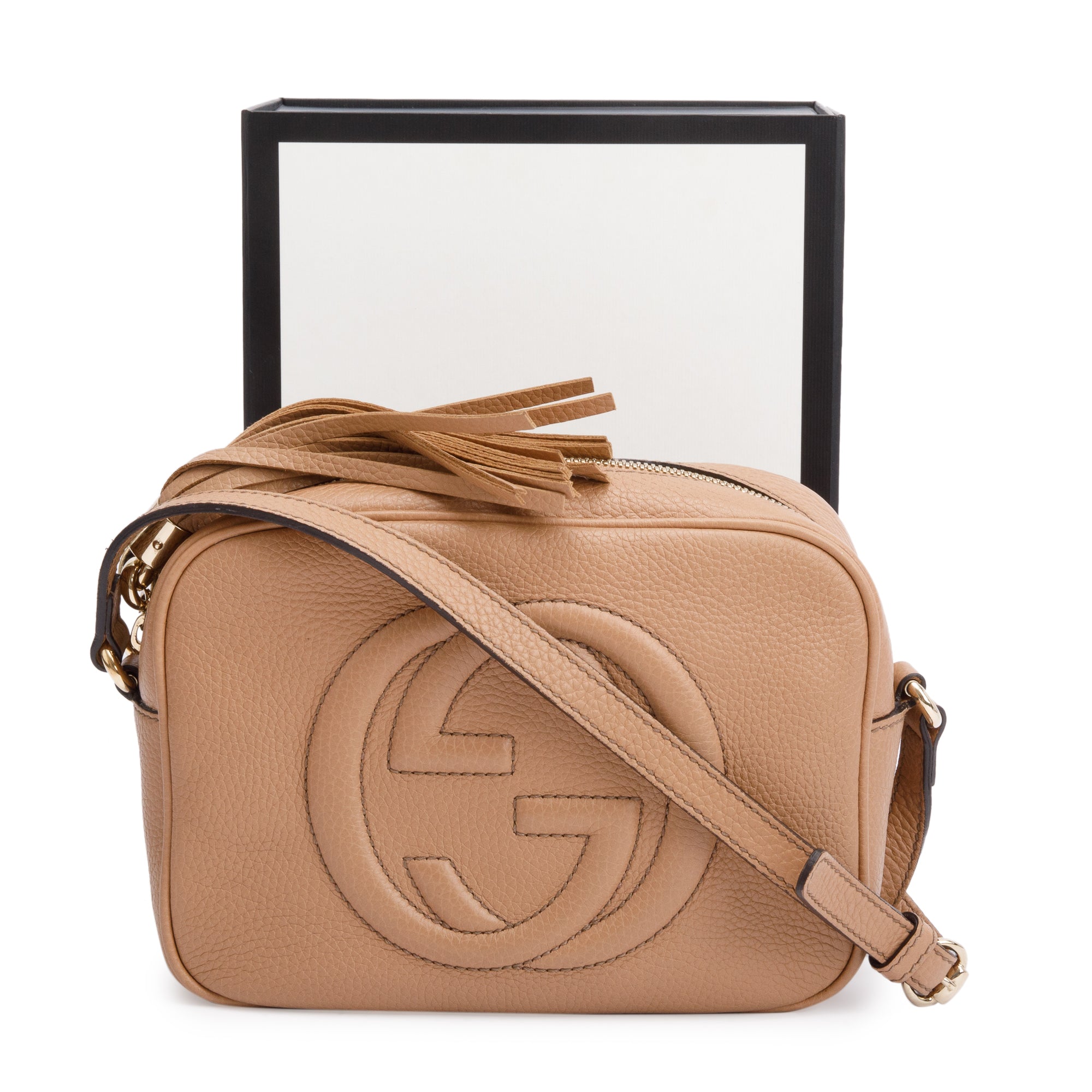 Gucci Beige Pebbled Calfskin Leather Small Soho Disco Bag w/ Box