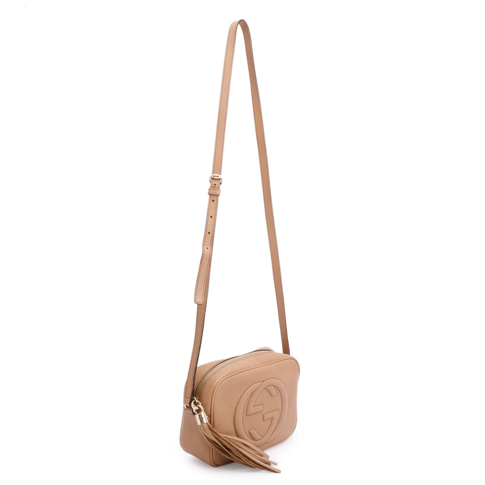 Gucci Beige Pebbled Calfskin Leather Small Soho Disco Bag w/ Box