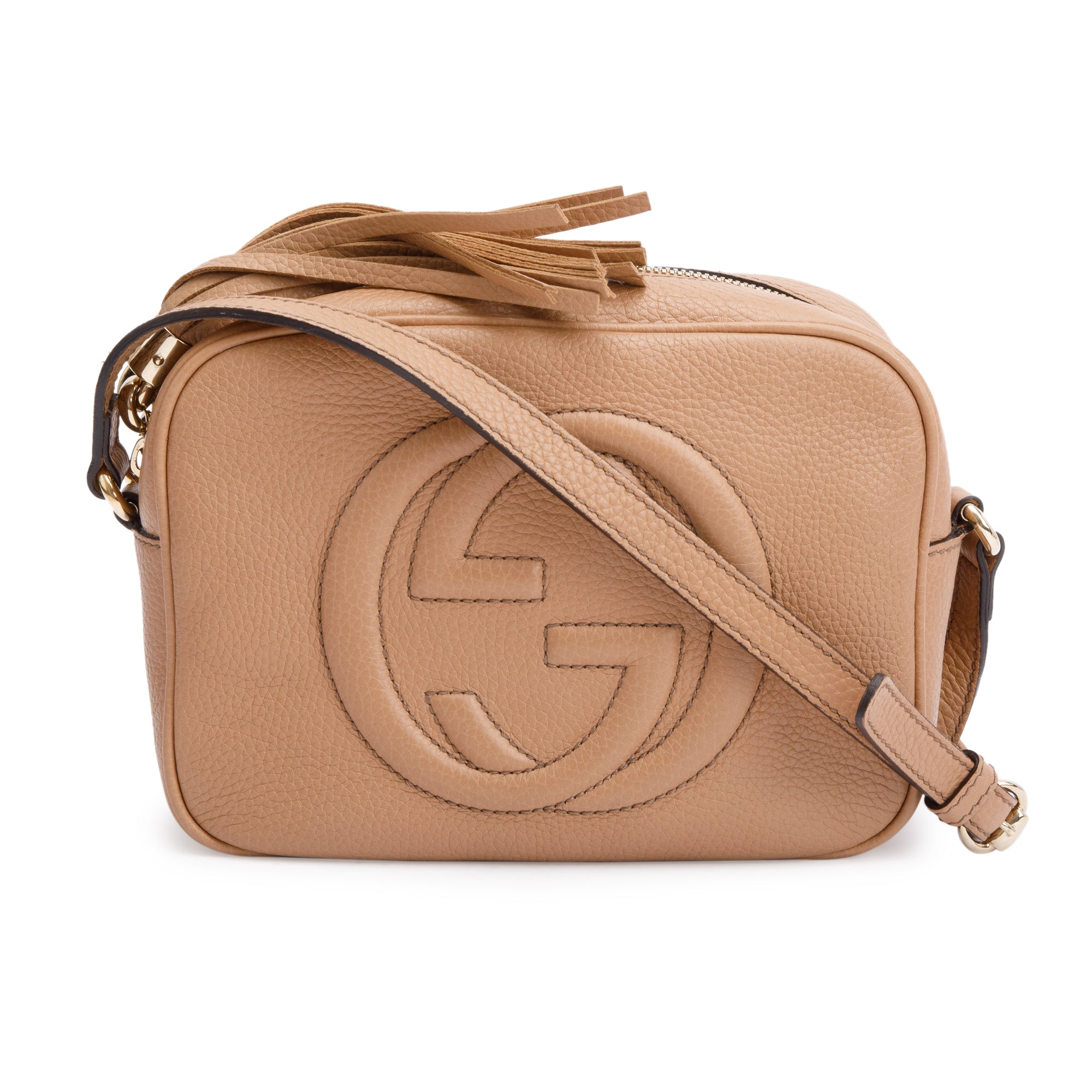 Gucci Beige Pebbled Calfskin Leather Small Soho Disco Bag w/ Box