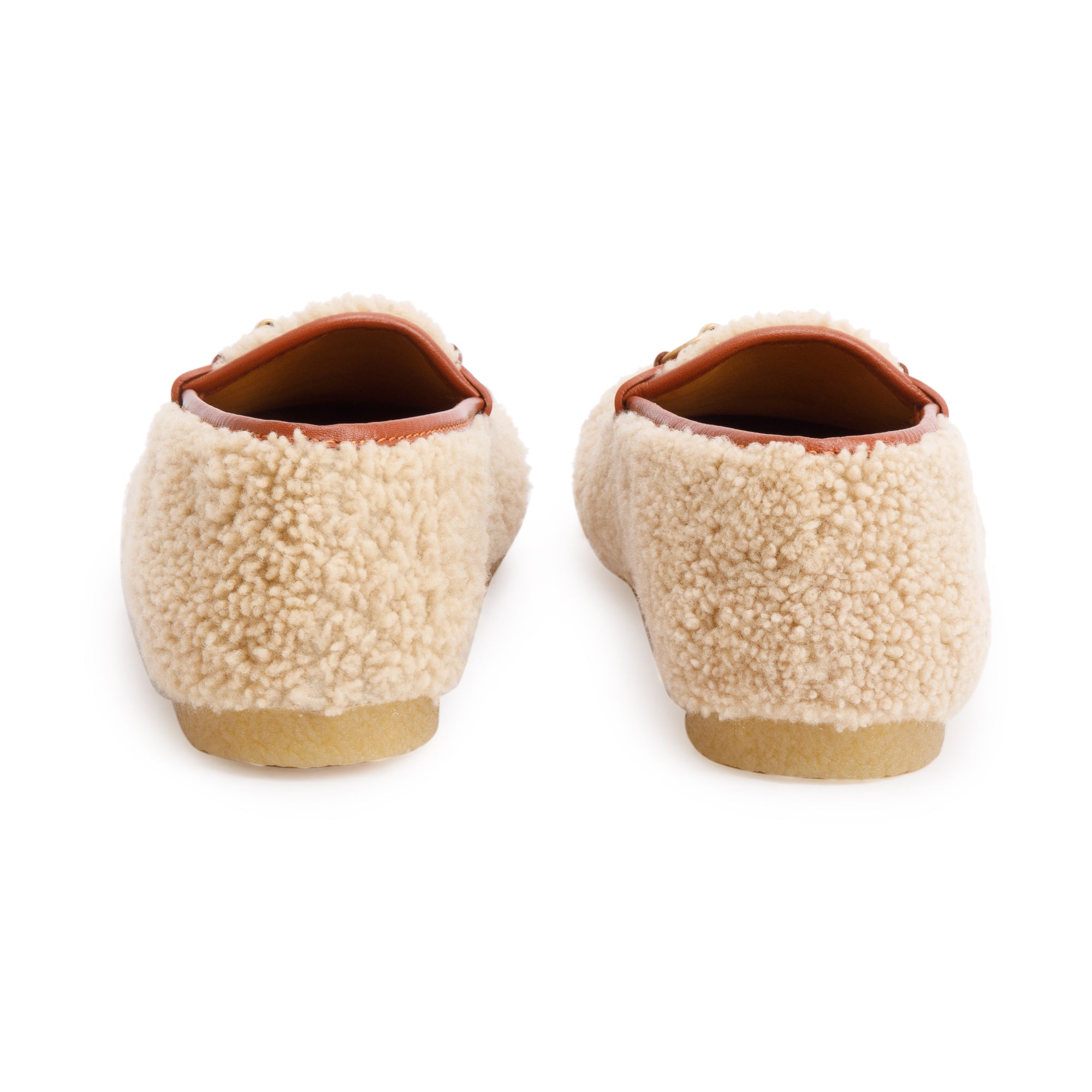 Gucci Beige Shearling Horsebit Accent Loafers, Size 9.5 w/ Box