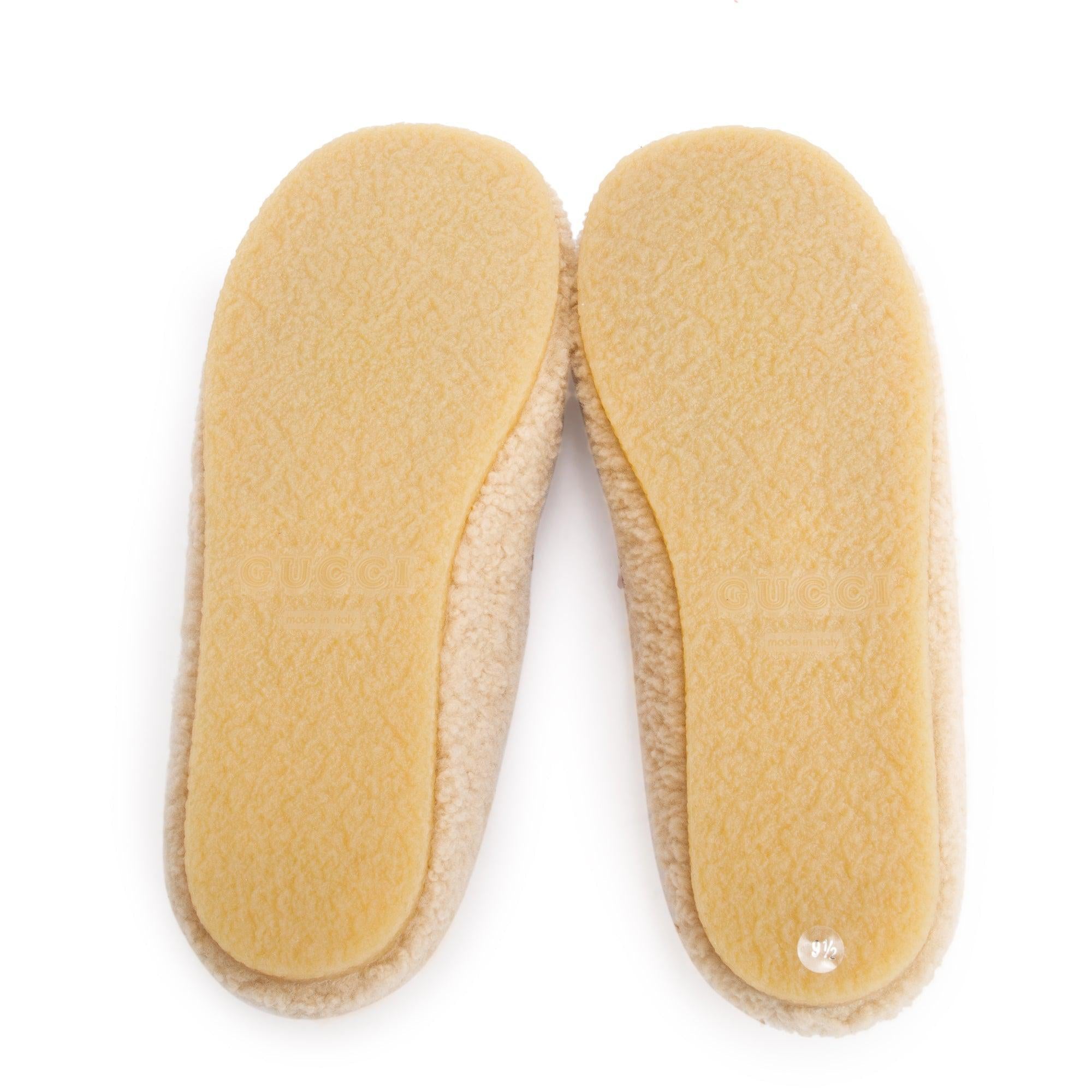 Gucci Beige Shearling Horsebit Accent Loafers, Size 9.5 w/ Box