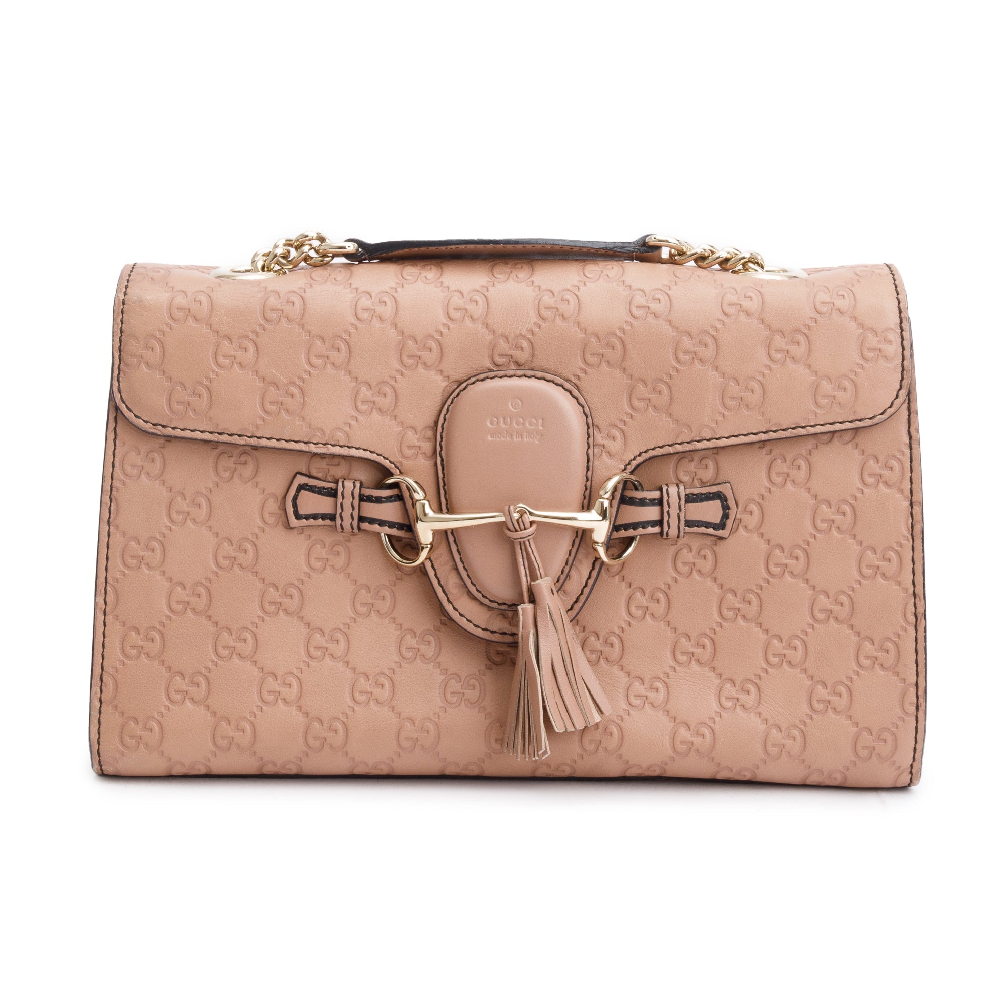Gucci Beige Signature Leather Small Emily Chain Shoulder Bag