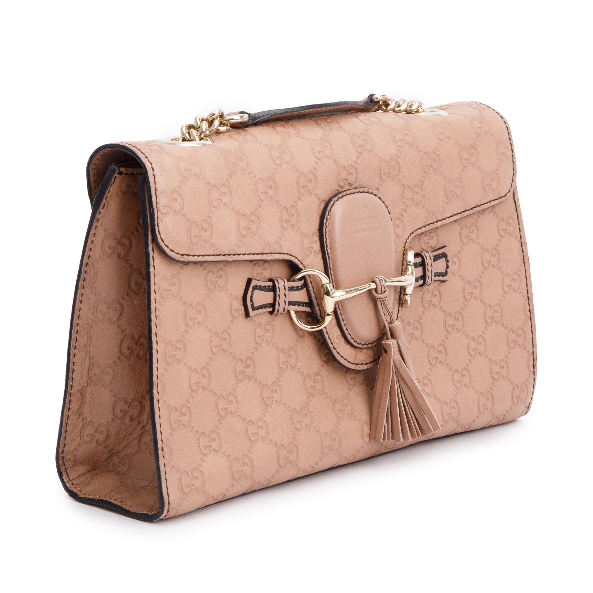 Gucci Beige Signature Leather Small Emily Chain Shoulder Bag