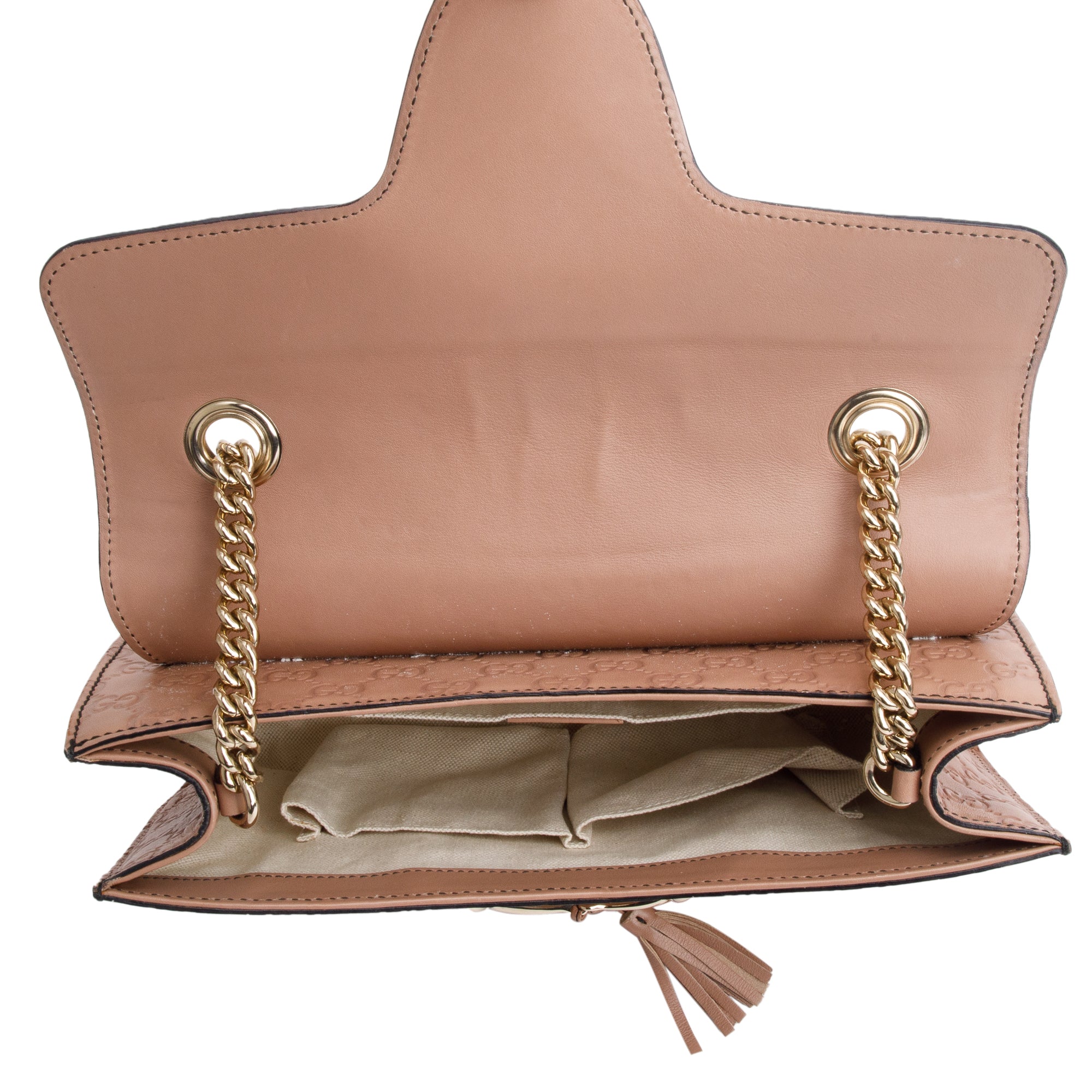 Gucci Beige Signature Leather Small Emily Chain Shoulder Bag