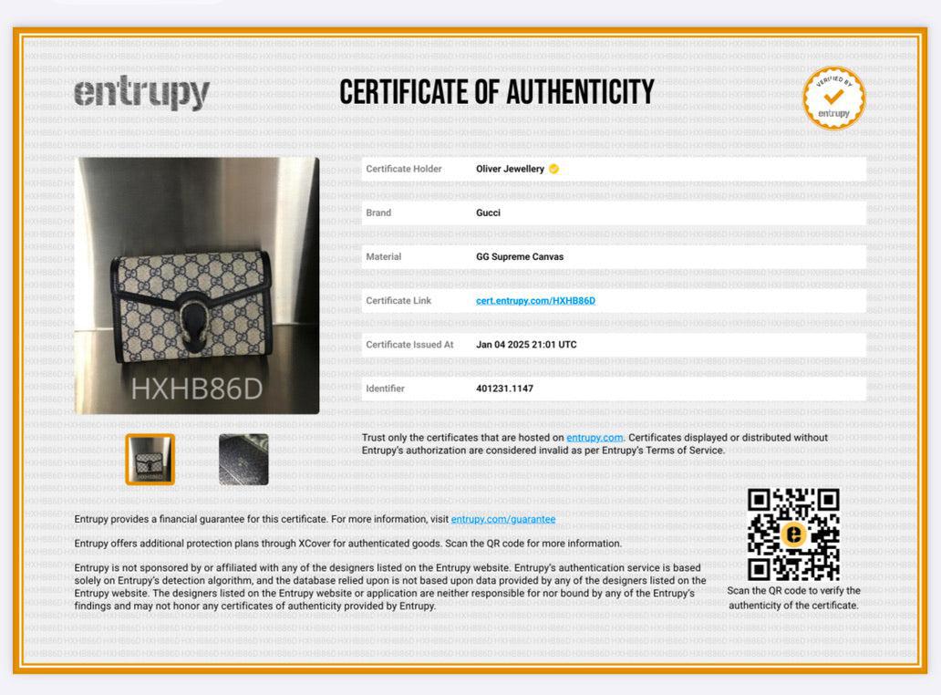 Gucci Beige/Blue Dionysus GG Supreme Wallet on Chain w/ Box