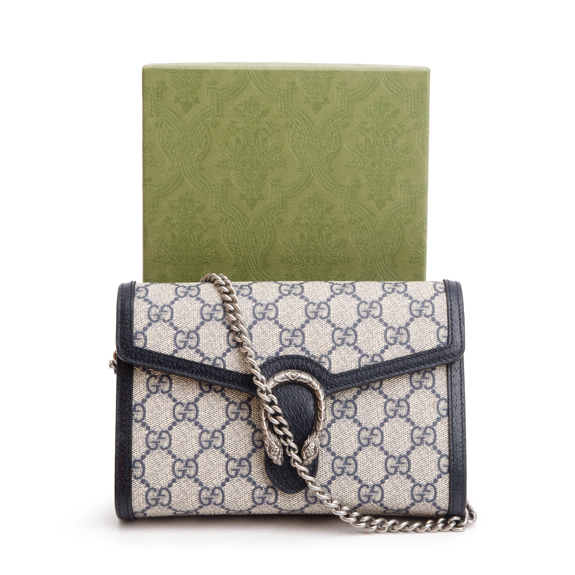 Gucci Beige/Blue Dionysus GG Supreme Wallet on Chain w/ Box