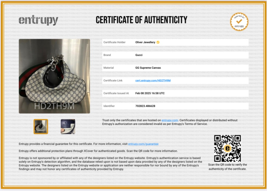 Gucci Beige/Navy GG Supreme Web Attache Medium Hobo Bag w/ Box