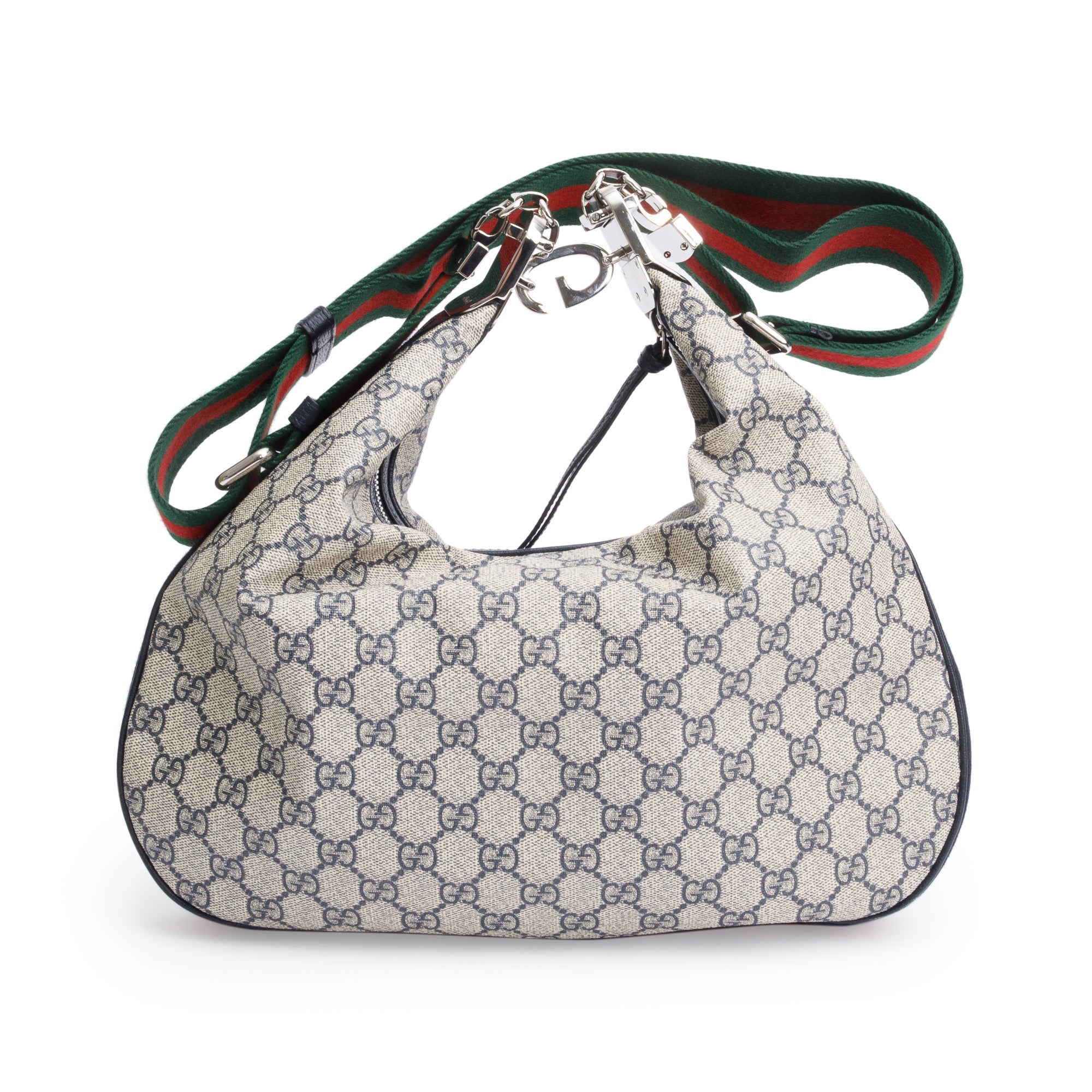 Gucci Beige/Navy GG Supreme Web Attache Medium Hobo Bag w/ Box