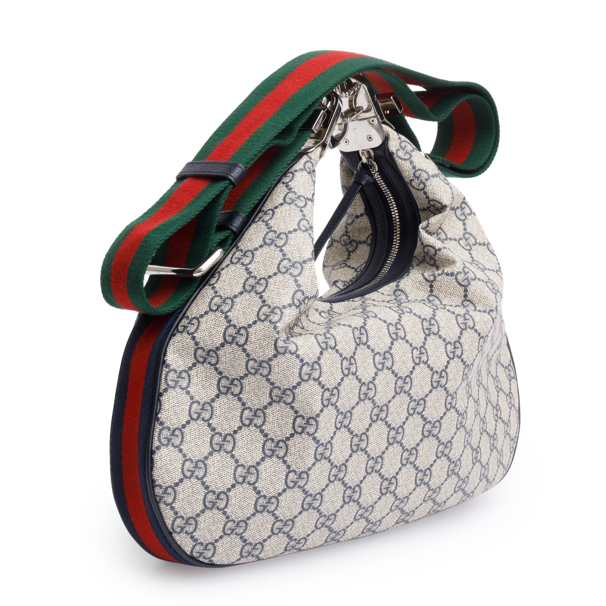 Gucci Beige/Navy GG Supreme Web Attache Medium Hobo Bag w/ Box
