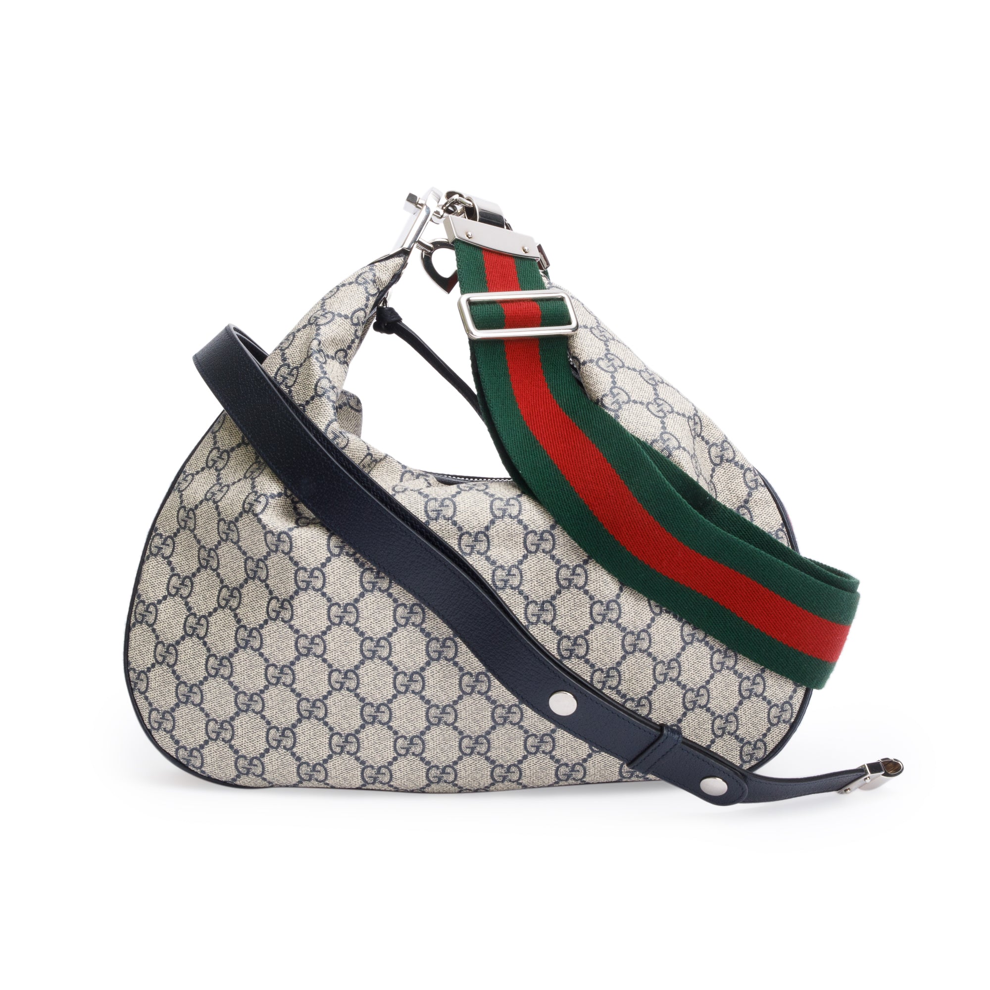 Gucci Beige/Navy GG Supreme Web Attache Medium Hobo Bag w/ Box