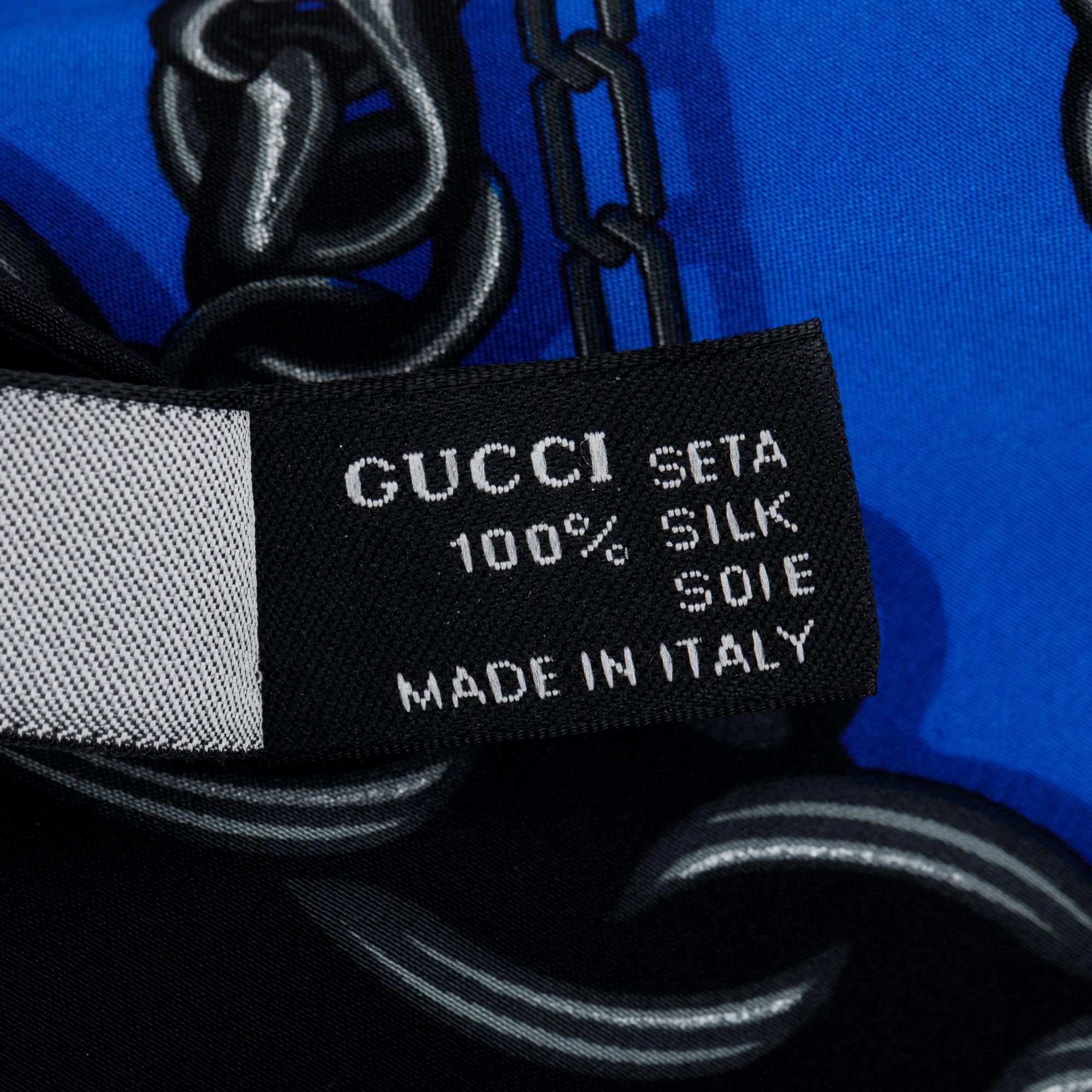 Gucci Black & Blue Chain Link Print Triangle Silk Scarf