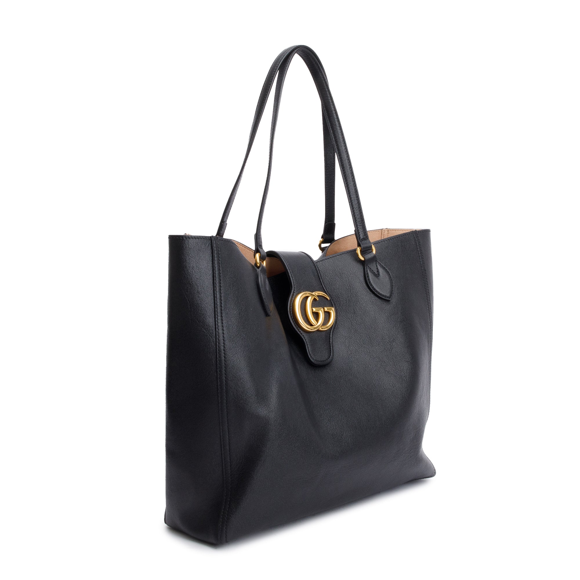 Gucci Black Calfksin Leather Medium Dahlia Tote w/ Pouch