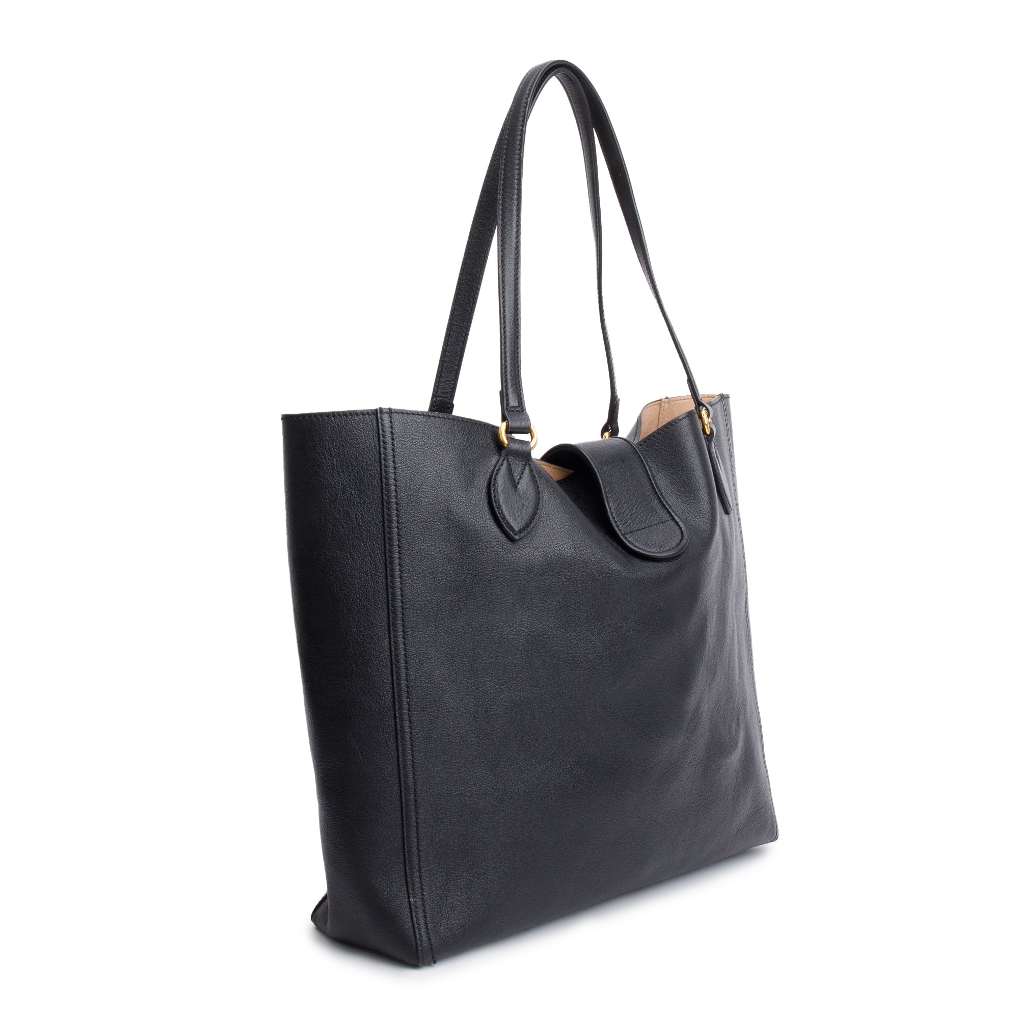 Gucci Black Calfksin Leather Medium Dahlia Tote w/ Pouch