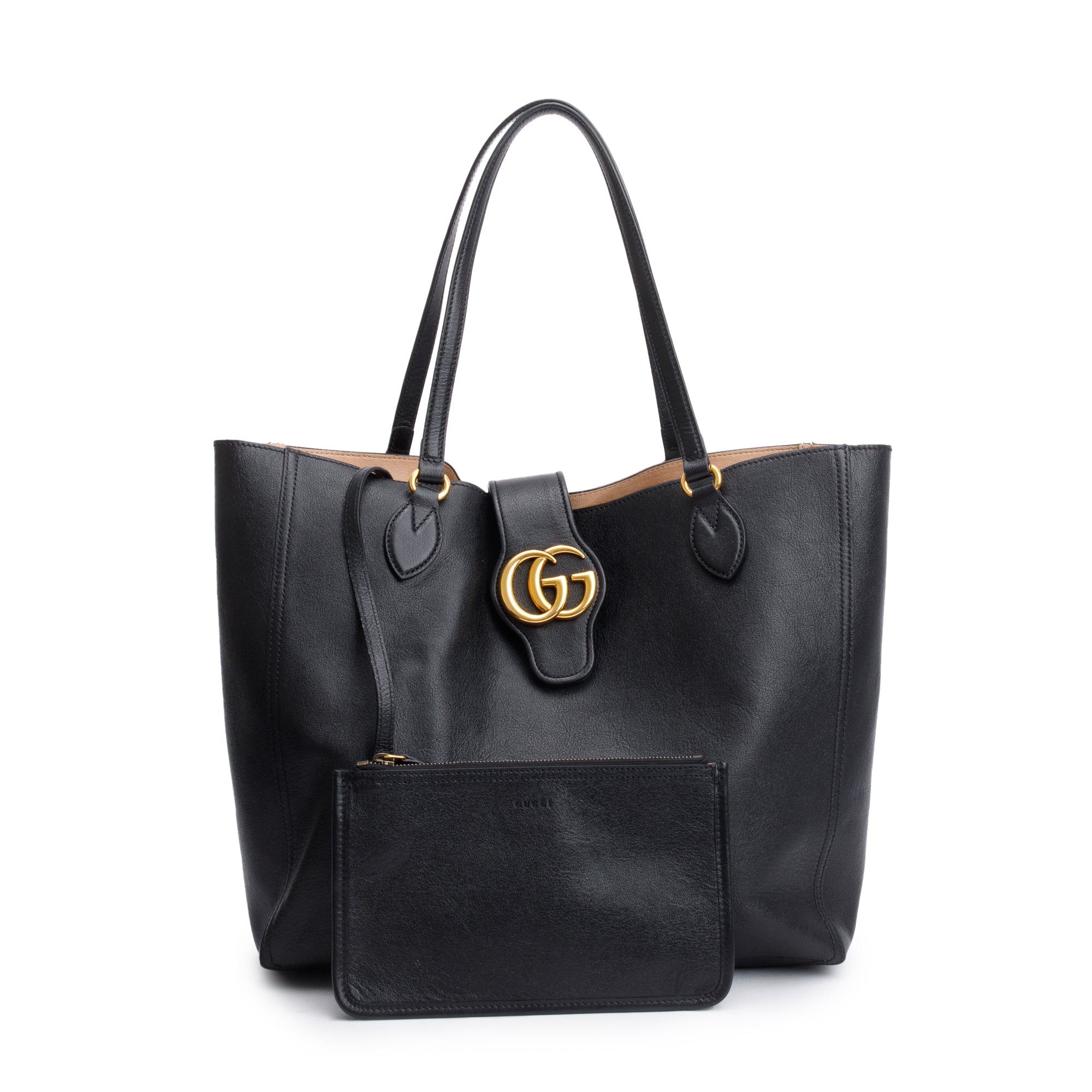 Gucci Black Calfksin Leather Medium Dahlia Tote w/ Pouch