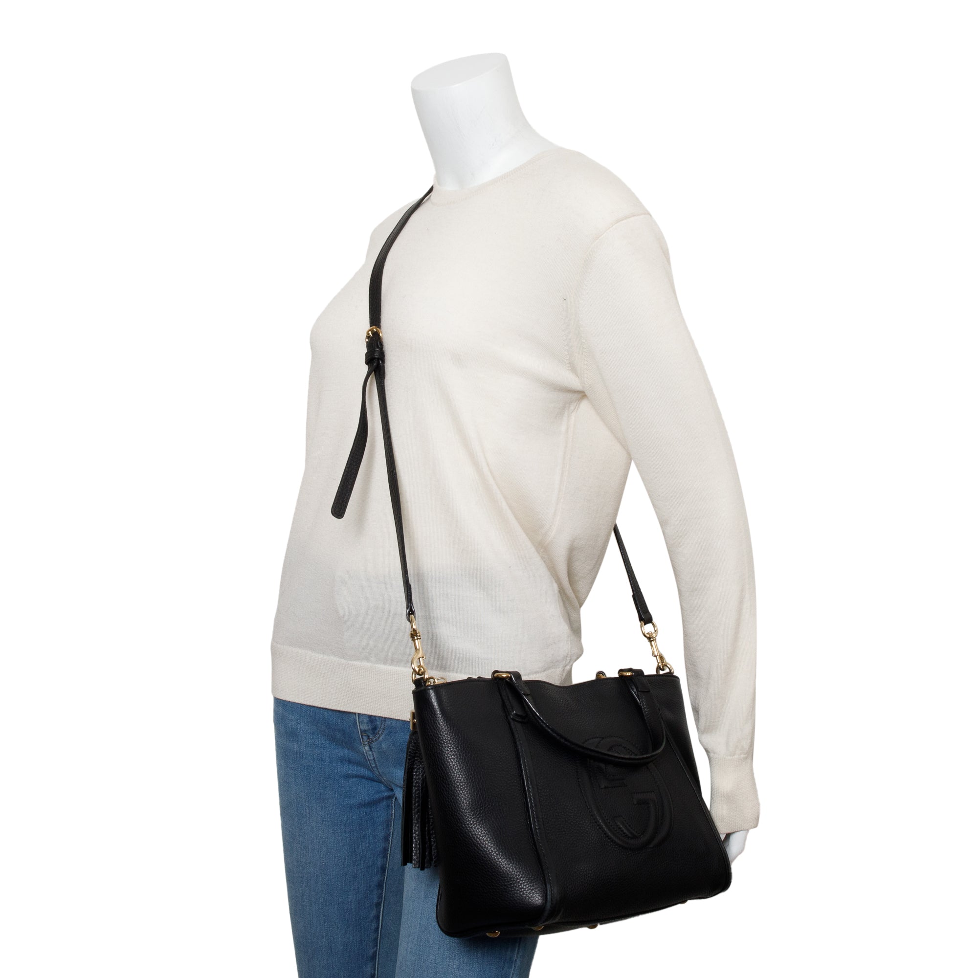 Gucci Black Calfksin Leather Small Soho Cellarius Tote w/ Strap